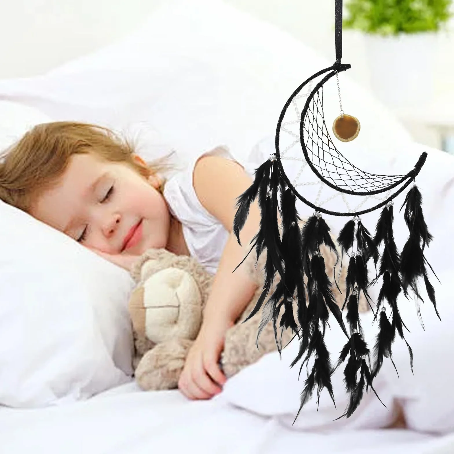 Acchiappasogni Luna Handmade decorazione da parete Boho per camera da letto regalo nero