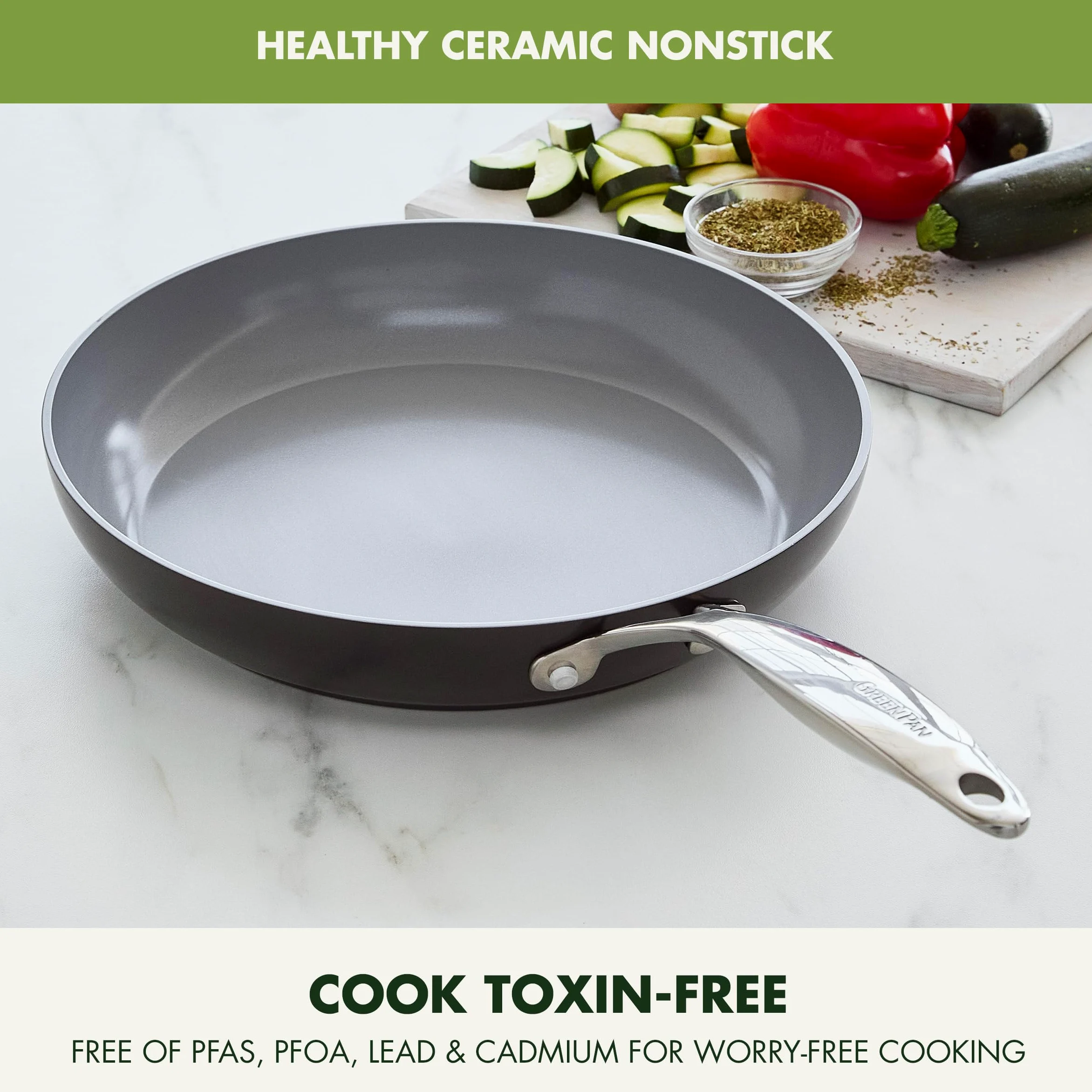 GreenPan Valencia Pro Padella da 30 cm in ceramica anodizzata dura e antiaderente, senza PFAS, induzione, lavabile in lavastoviglie, resistente al forno, grigio
