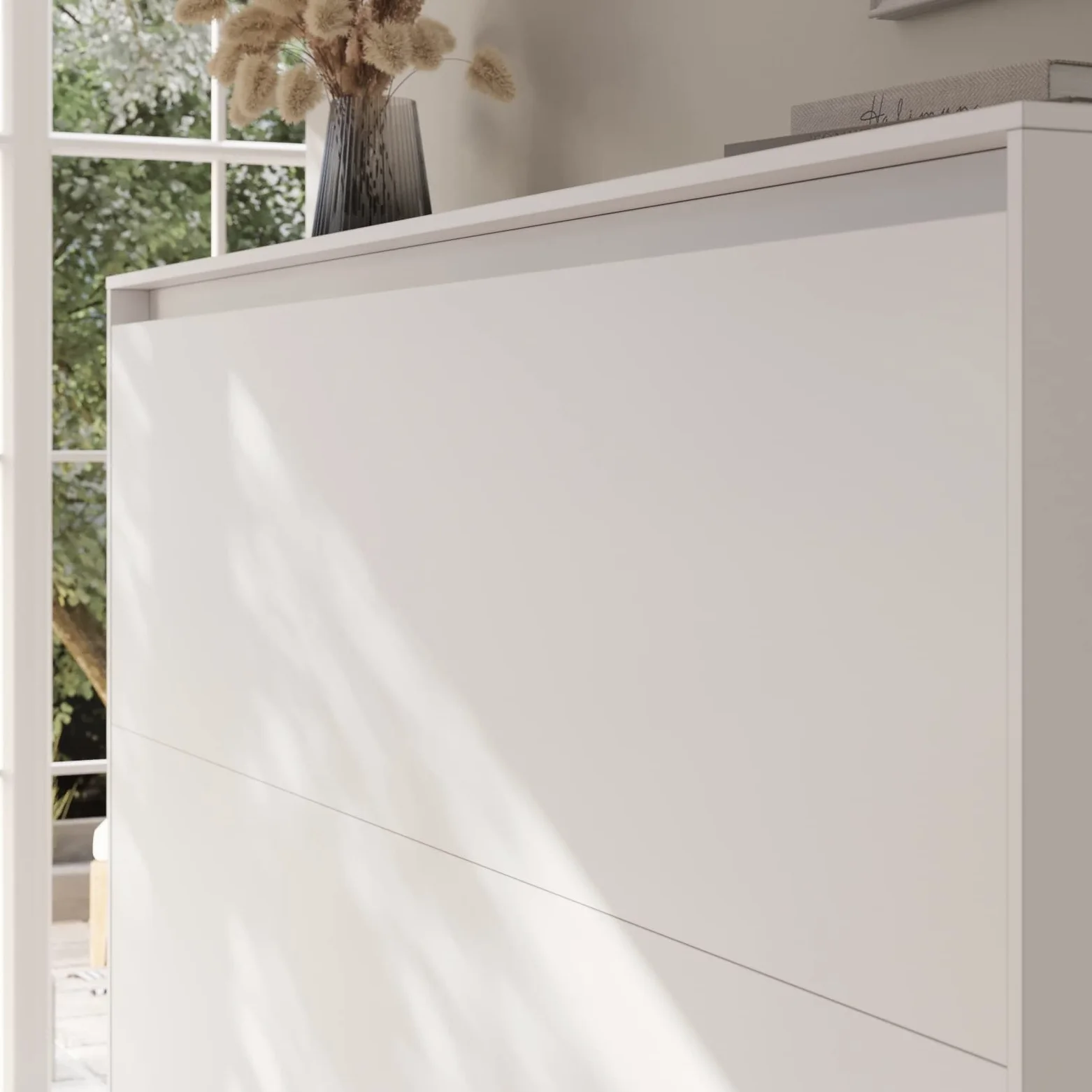SMARTBett Set Letto a Scomparsa Classico Orizzontale 160x200 con 2 Comodini Bianchi