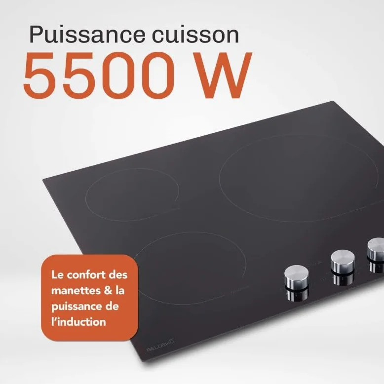 Piastra a induzione 59 cm – 3 fuochi, 5500 W, Comandi per controller – Beldeko
