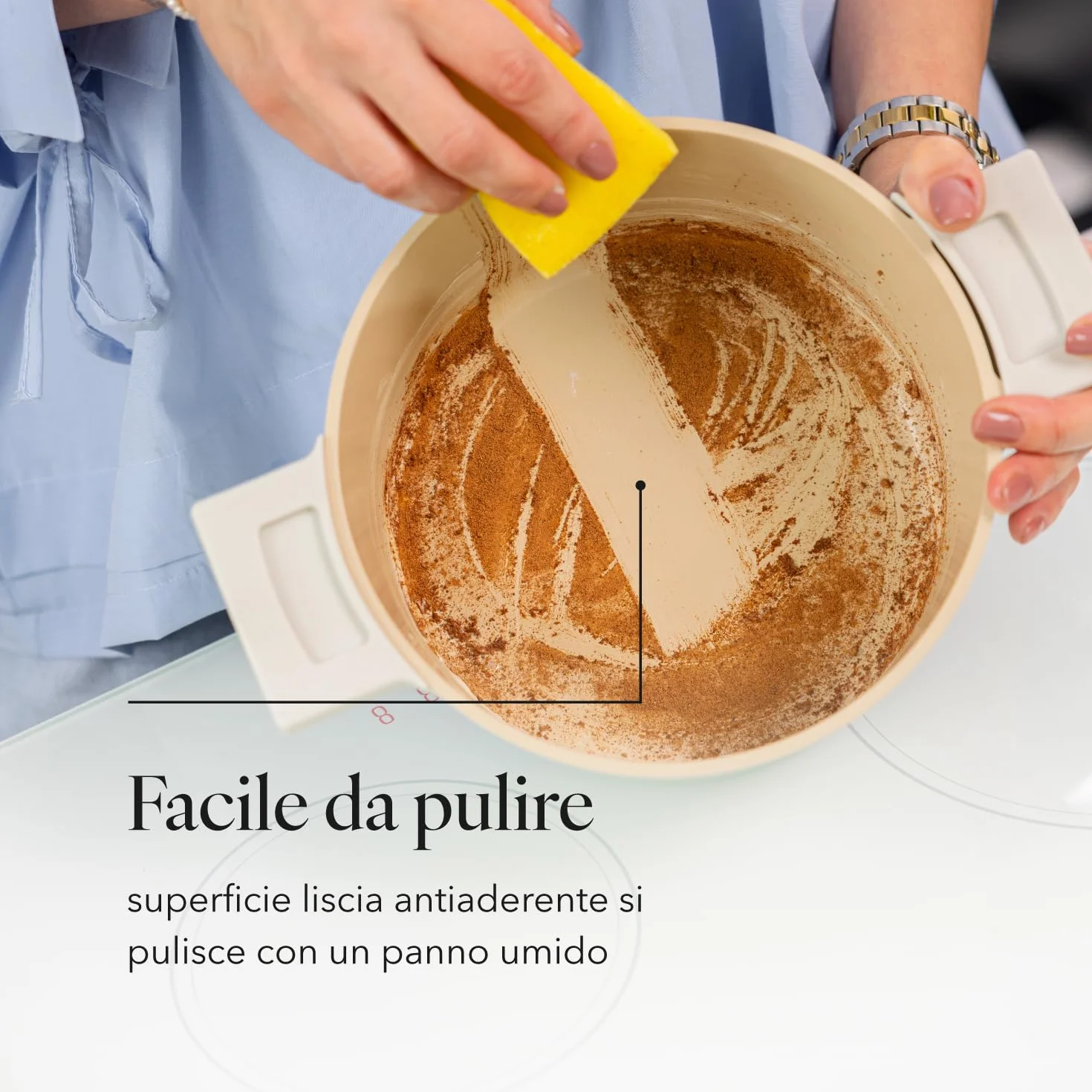 FLORINA Casseruola in alluminio Nube | 24 cm | 5,8 l | Adatta all'induzione | Rivestimento ceramico antigraffio | Manico soft-touch con effetto legno | Coperchio in vetro resistente al calore