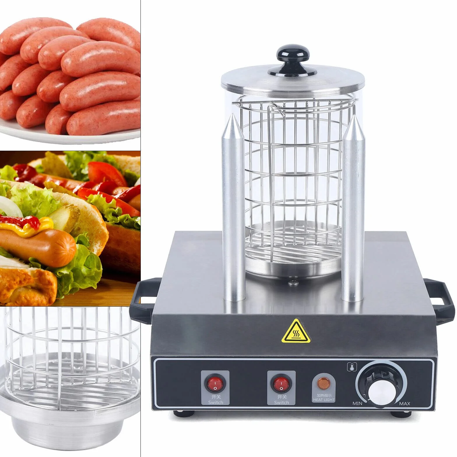 Riscaldatore Salsicce Elettrico Hot-Dog Macchina Professionale Con 2 Spiedini Riscaldanti Ristorante Per Salsicce Panini Elettrodomestici