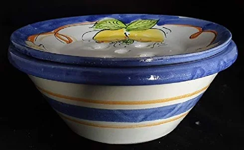 Generico Ciotola Porta Mozzarella in Ceramica di Vietri Dipinta a Mano Decoro Limoni, Diametro 20 cm, Altezza 11 cm, Made in Italy