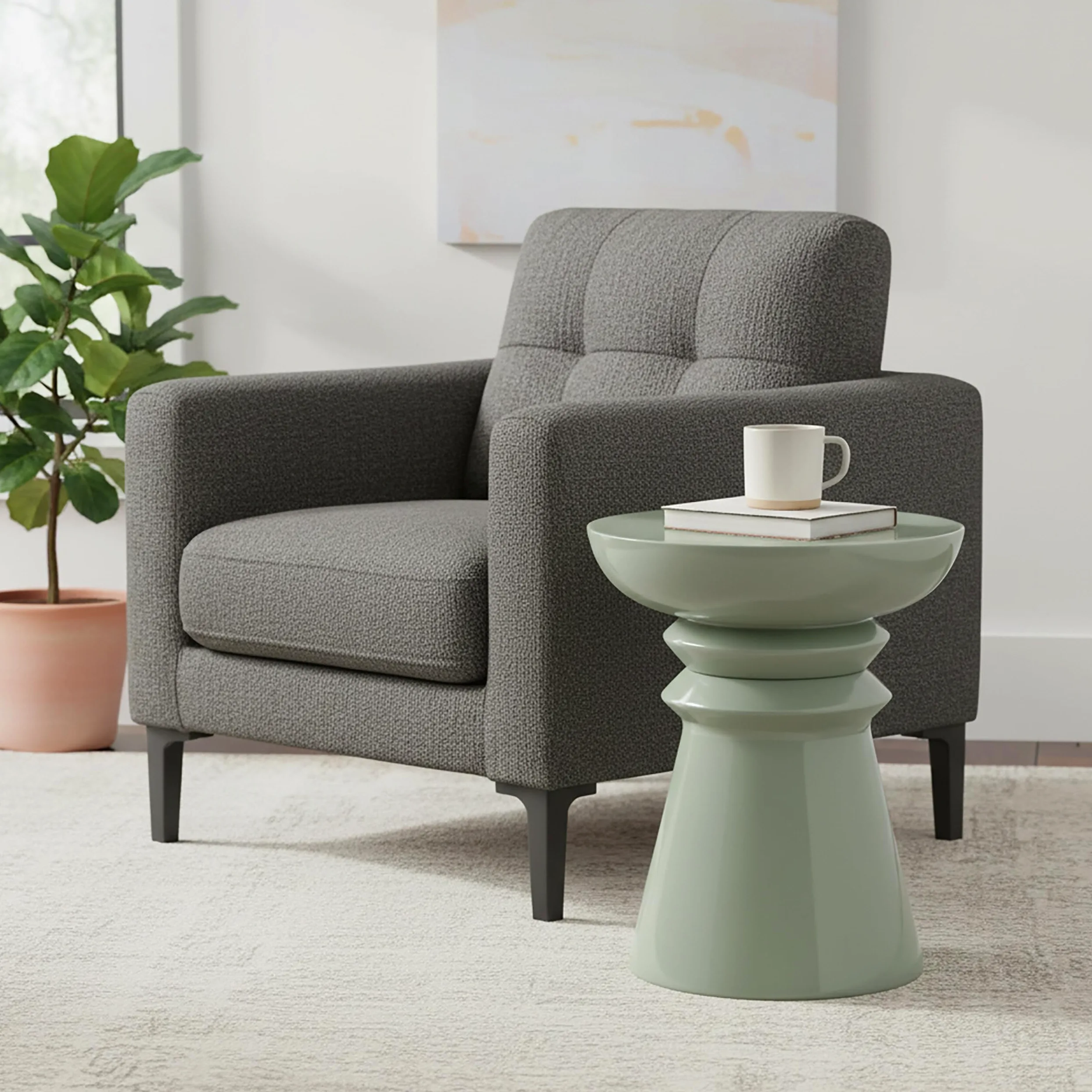 Relaxdays Tavolino e sgabello, design conico, oggetto decorativo per soggiorno, HxD: 45 x 38 cm, metallo, salvia