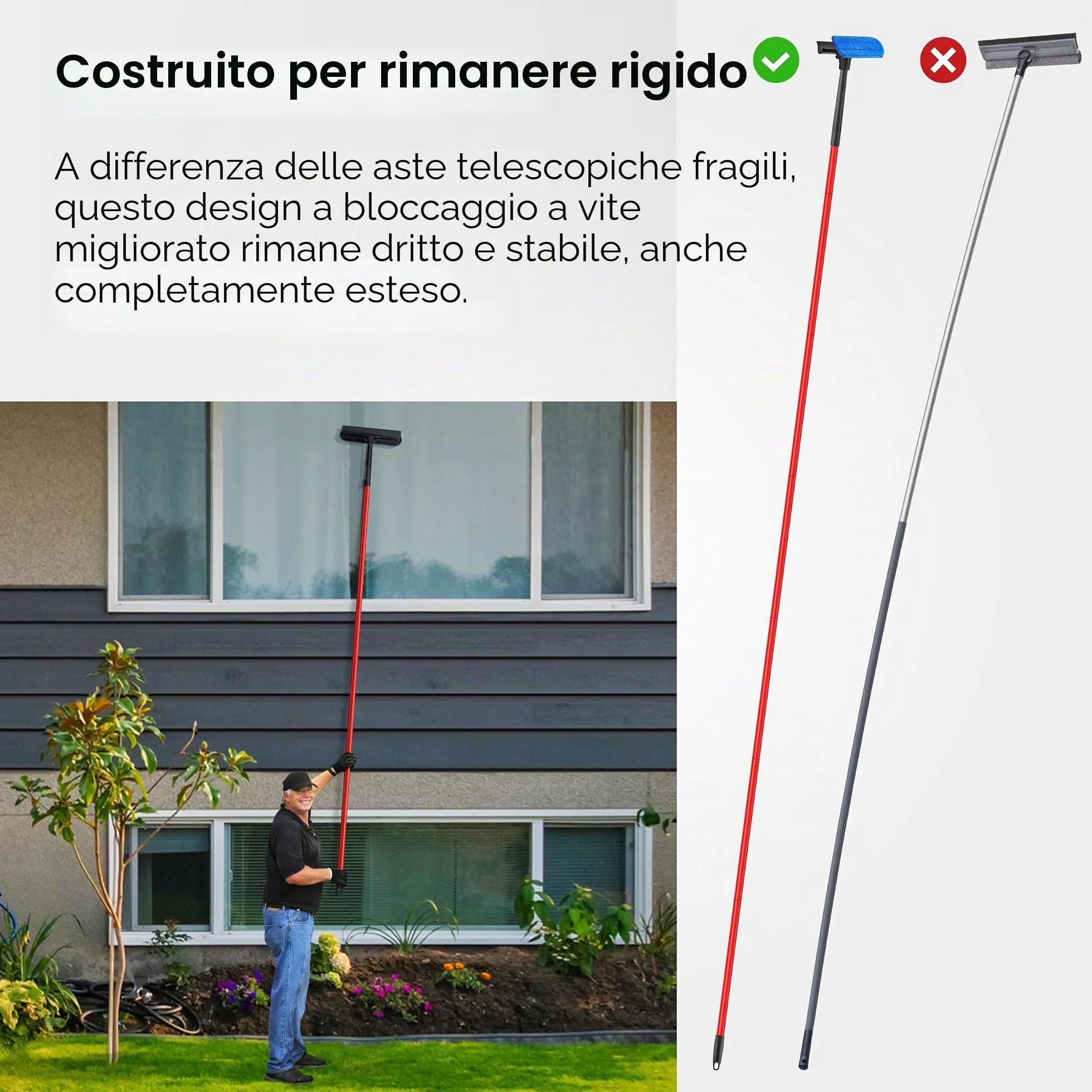 Tyroler Lavavetri Telescopico Professionale 2-in-1 | Bastone Telescopico per Pulizia Vetri Finestre 30-280cm | Tergivetro in Gomma 100% | Durata e Protezione Superiori Pulisci Vetri Telescopicos