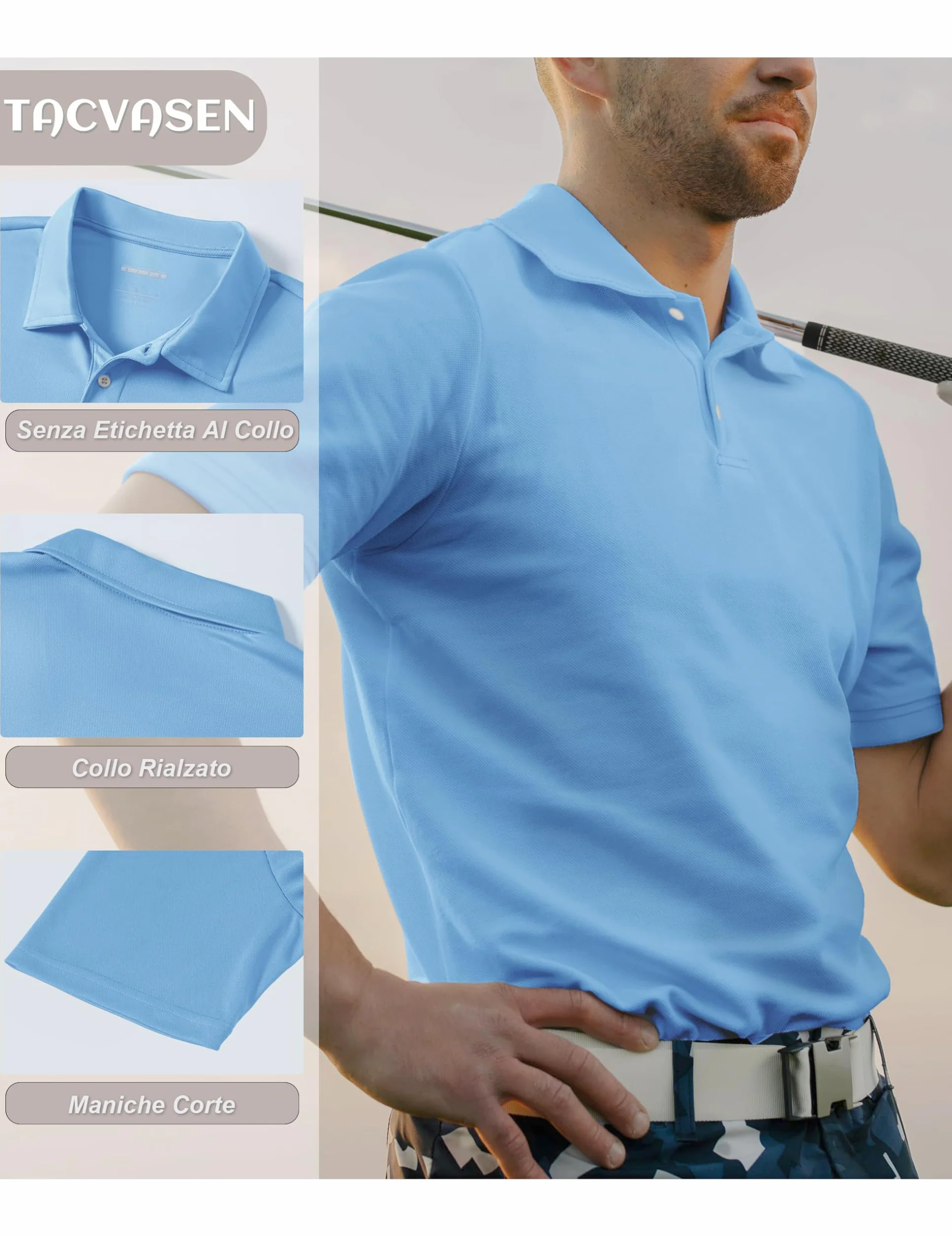 TACVASEN Polo Uomo Manica Corta Estiva Maglietta Traspirante Tecnica Basic Golf Slim Fit Leggera Elegante