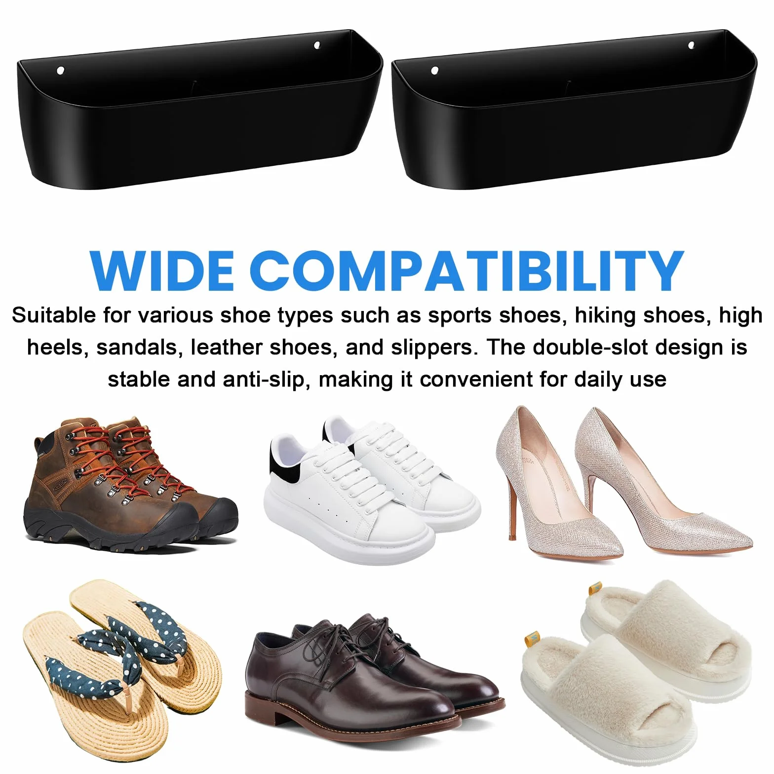 Portascarpe da parete 4 pezzi organizer scarpe appendere nero autoadesivo scarpiera con strisce adesive viti appendini camper campeggio