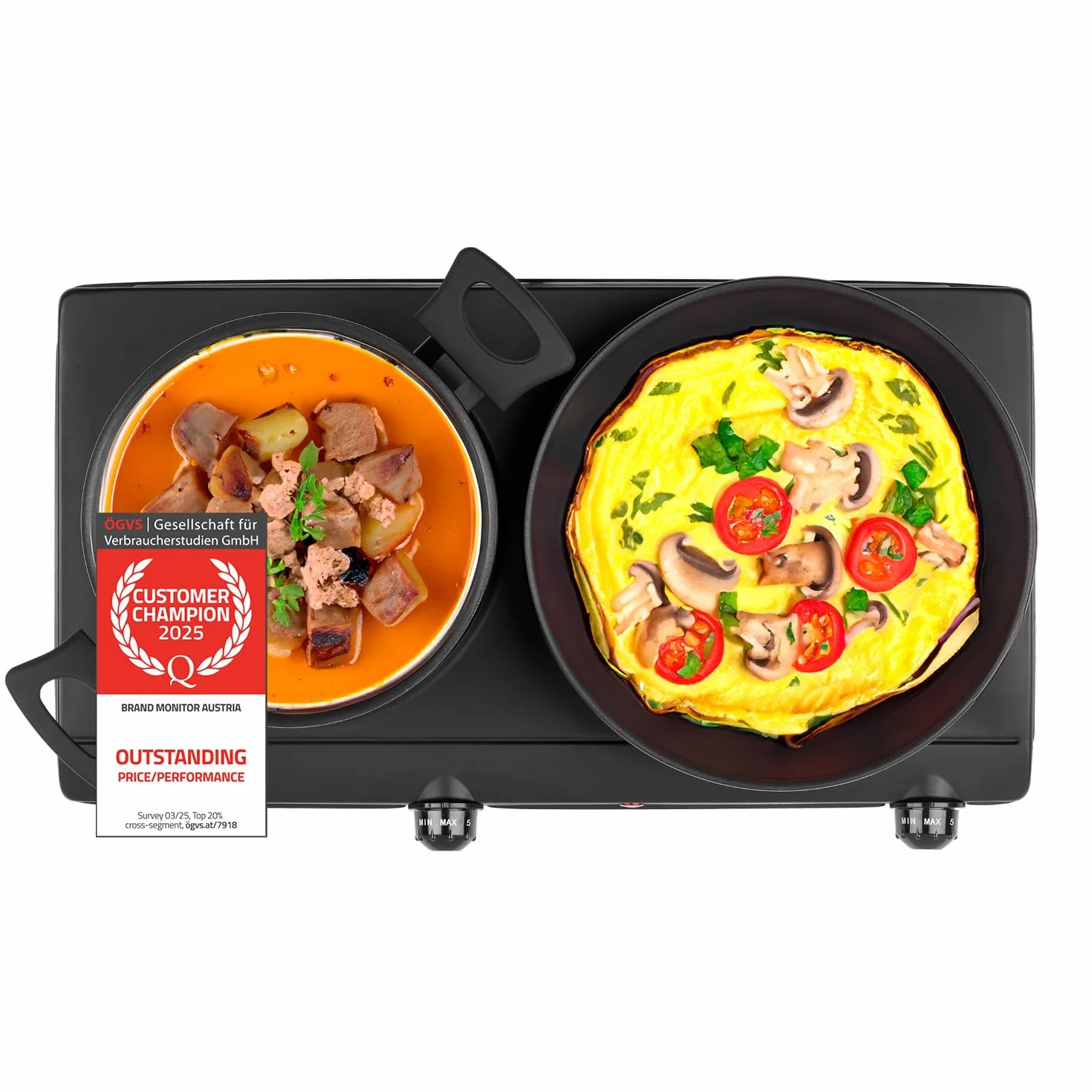 TZS First Austria Piastra di cottura doppia infrarossi vetroceramica 2500W Mini Fornello elettrico