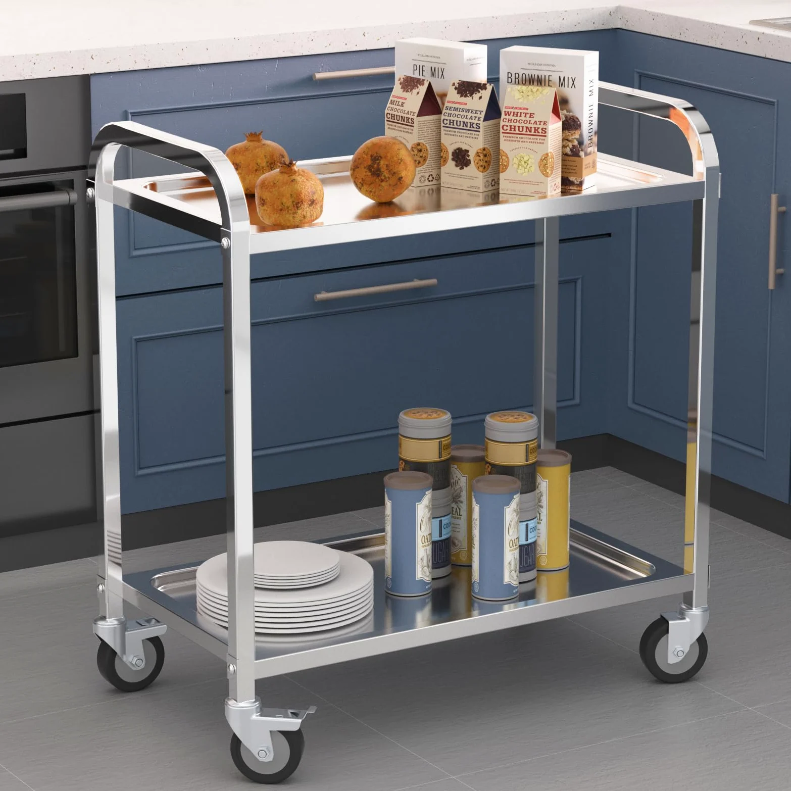 TAIMIKO Carrello di Servizio Carrello Portavivande Carrello Cucina con ruote in acciaio inossidabile a 2 ripiani 95 x 50 x 95 cm