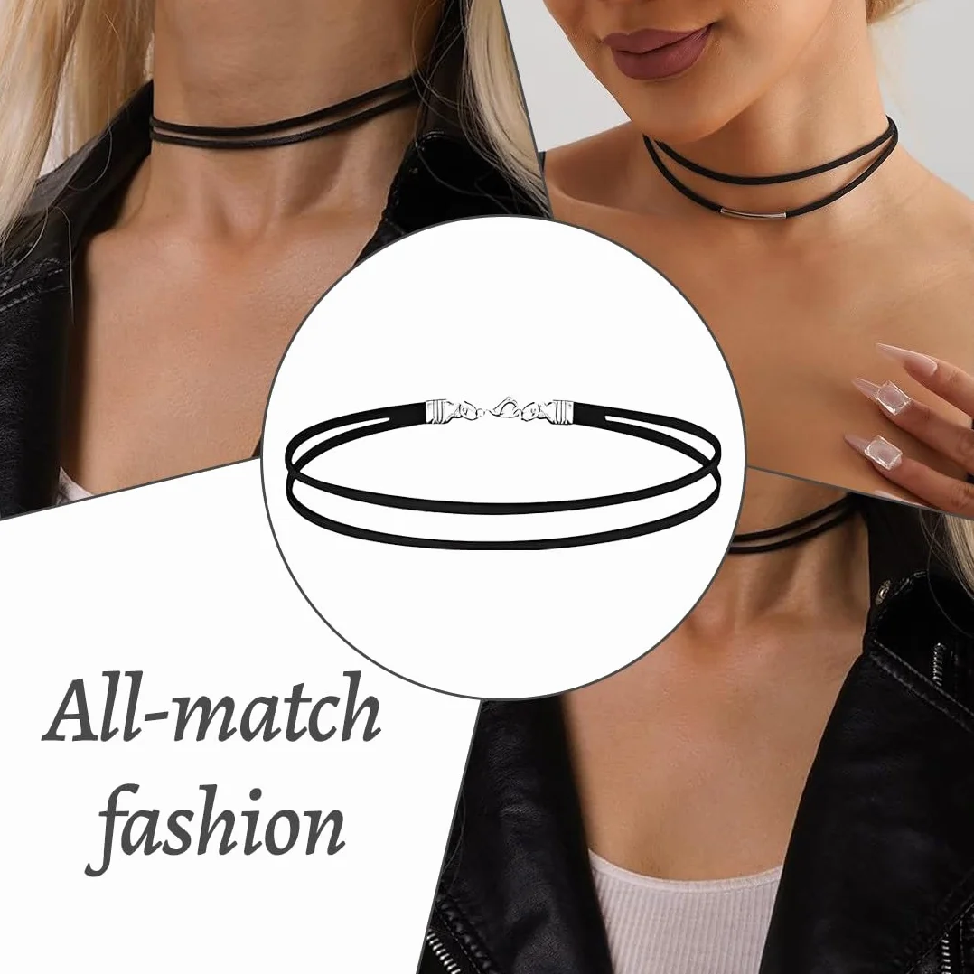 Collana Donna Nera Floccata Elegante in Velluto Girocollo 6 Pezzi