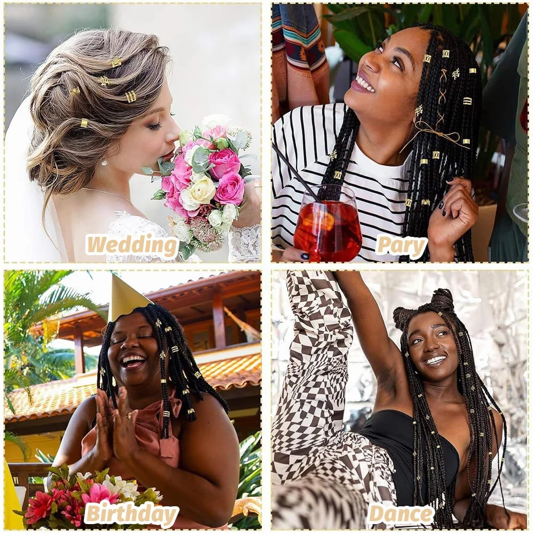 BAUCH Anellini Metallici Oro per Dreadlocks, Accessori Capelli Vichinghi e Pirati, Spirali Regolabili 40 Pezzi