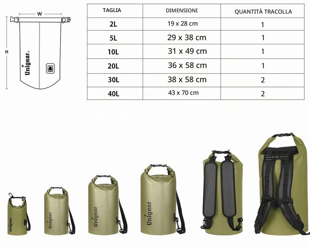 Unigear Borsa Impermeabile (2L/5L/10L/20L/30L/40L/55L) per Attività all'Aria Aperta e Sport Acquatici, Campeggio, Kayak, Pesca, con Custodia Impermeabile per Cellulare