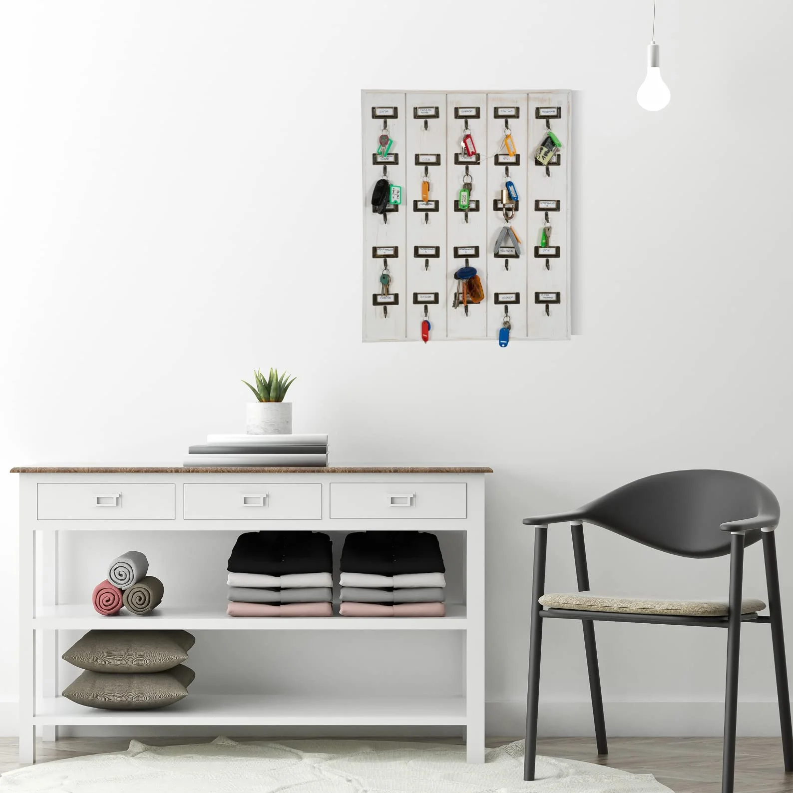 Biscottini Portachiavi da Parete in Legno 25 Ganci 49,5x60x4 - Organizzatore per Chiavi