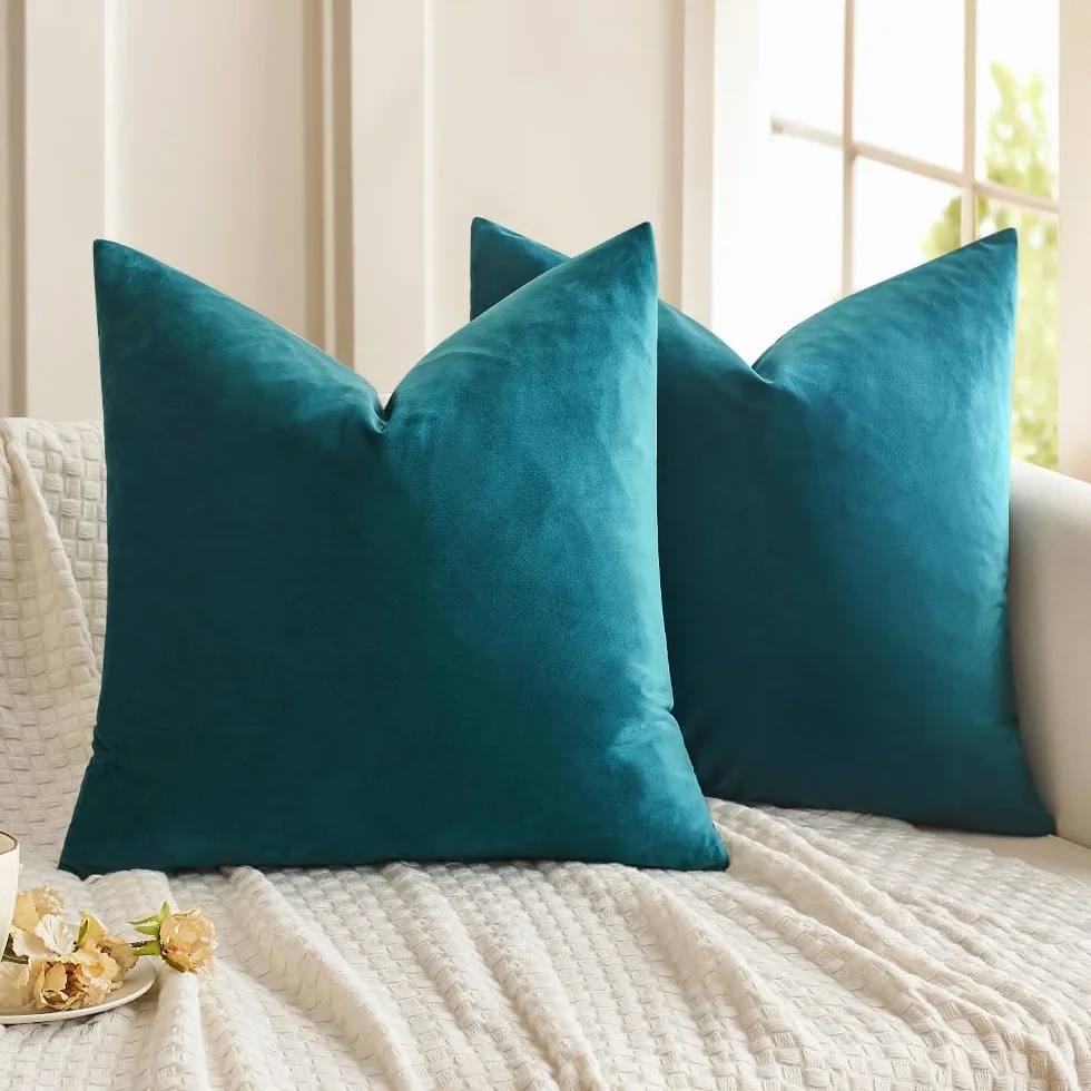 MIULEE Federe Cuscini in Velluto Decorativi 2 Pezzi 40x40 cm Blu Lago