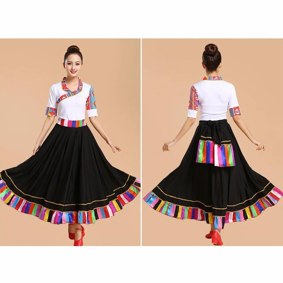 Gonna Ballo Folcloristica in Stile Etnico Tradizionale con Volant, Costume Ballo, Gonne Lunghe per Donne E Ragazze