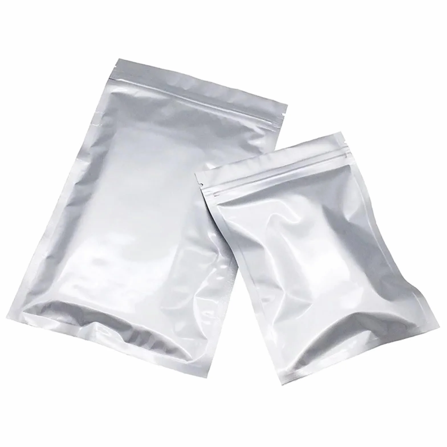 Sacchetti Ziplock, Buste con chiusura lampo in foglio di alluminio piatto spesso, argento, 50/100 pezzi, termosaldabili, dimensioni multiple(Silver 100pcs,20x30cm)