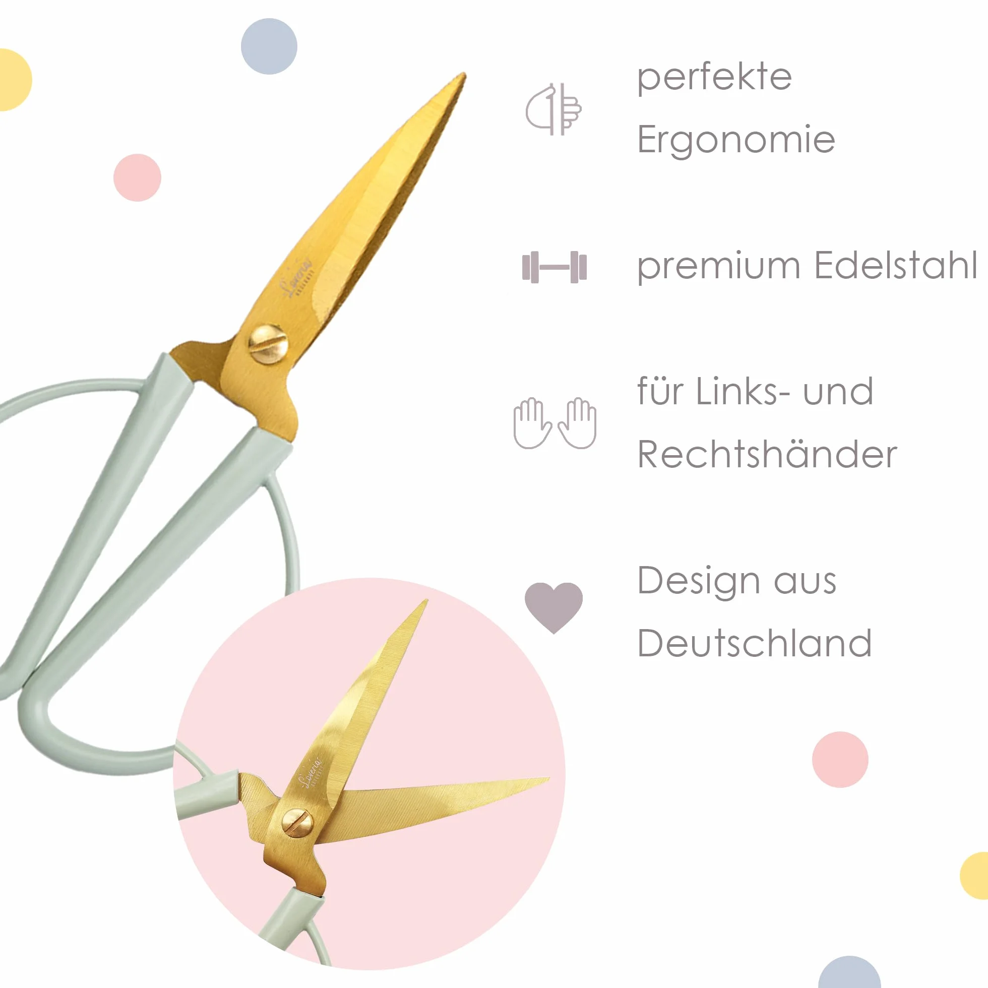 Forbici per bricolage Loveria 14,5 cm antiruggine vintage oro salvia