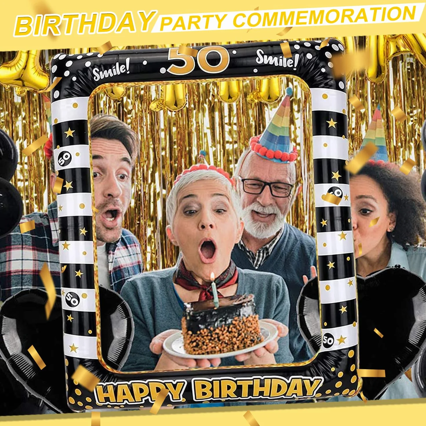 RCIDOS Cornice Per Foto Compleanno Gonfiabile, 50° Per Foto Di Compleanno, Accessori, Photo Booth Props Si Applica A Uomo Donna