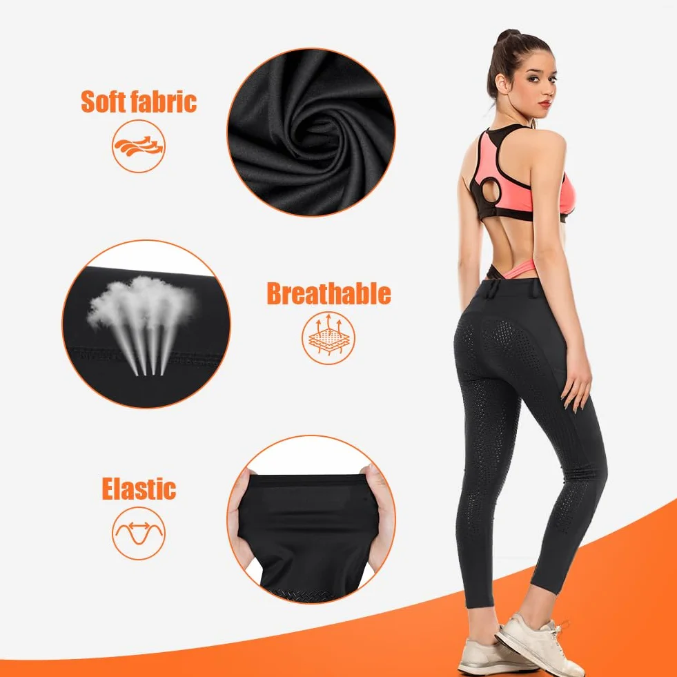 Leggins da Equitazione Donna con Rinforzo Silicone e Tasca, Pantaloni a Vita Alta HOTUT