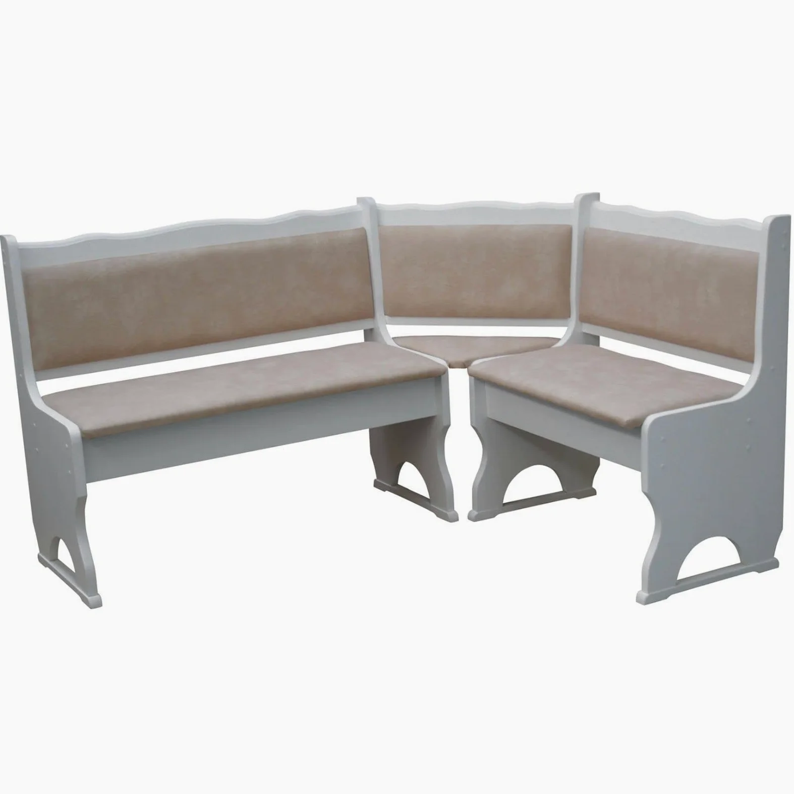 Imbottitura Panca angolare in legno di pino, colore bianco con imbottitura, in legno massello – Nuova pelle ecologica beige (100 x 100)