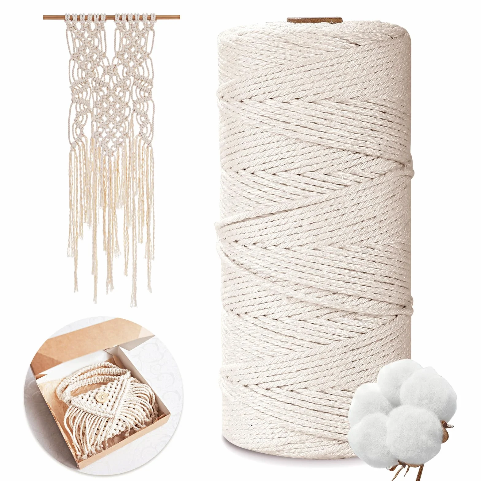 Corda Macrame 2mm x 200m, AiQInu, 100% Cotone Naturale, Beige