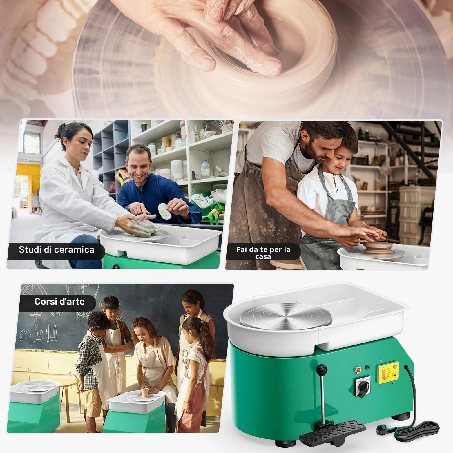 Tornio per Ceramica, 25CM Macchina da Tornio per Argilla che Forma la Macchina 350W Strumento Elettrico di Argilla fai da te con Pedale e Bacino Staccabile