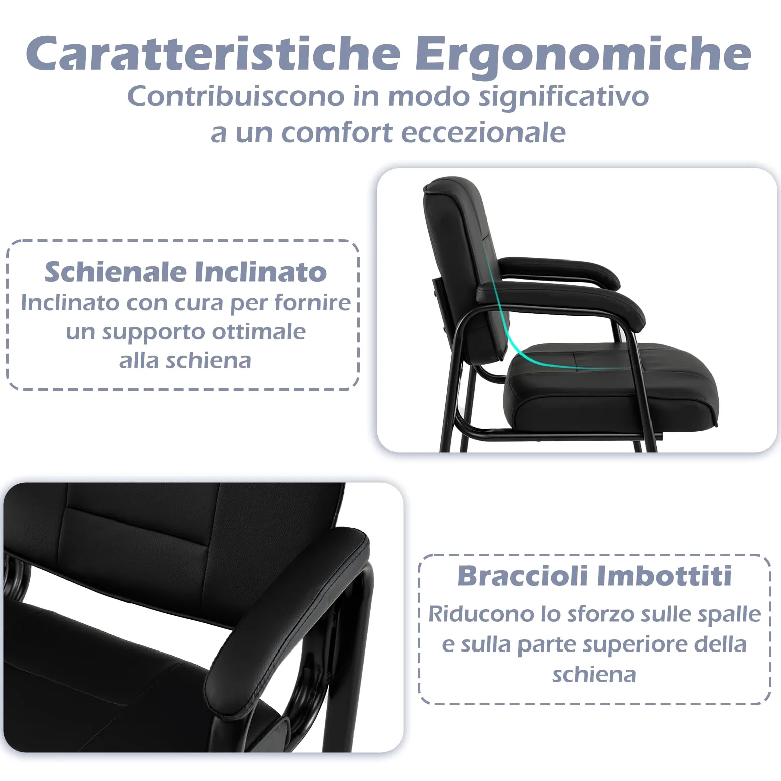 COSTWAY Set di 2 Sedie da Ufficio, Sedia per Sala d'Attesa con Struttura in Metallo, Braccioli Imbottiti, Sedia da Ospiti per Ufficio Riunioni, Portata 180kg (Nero)