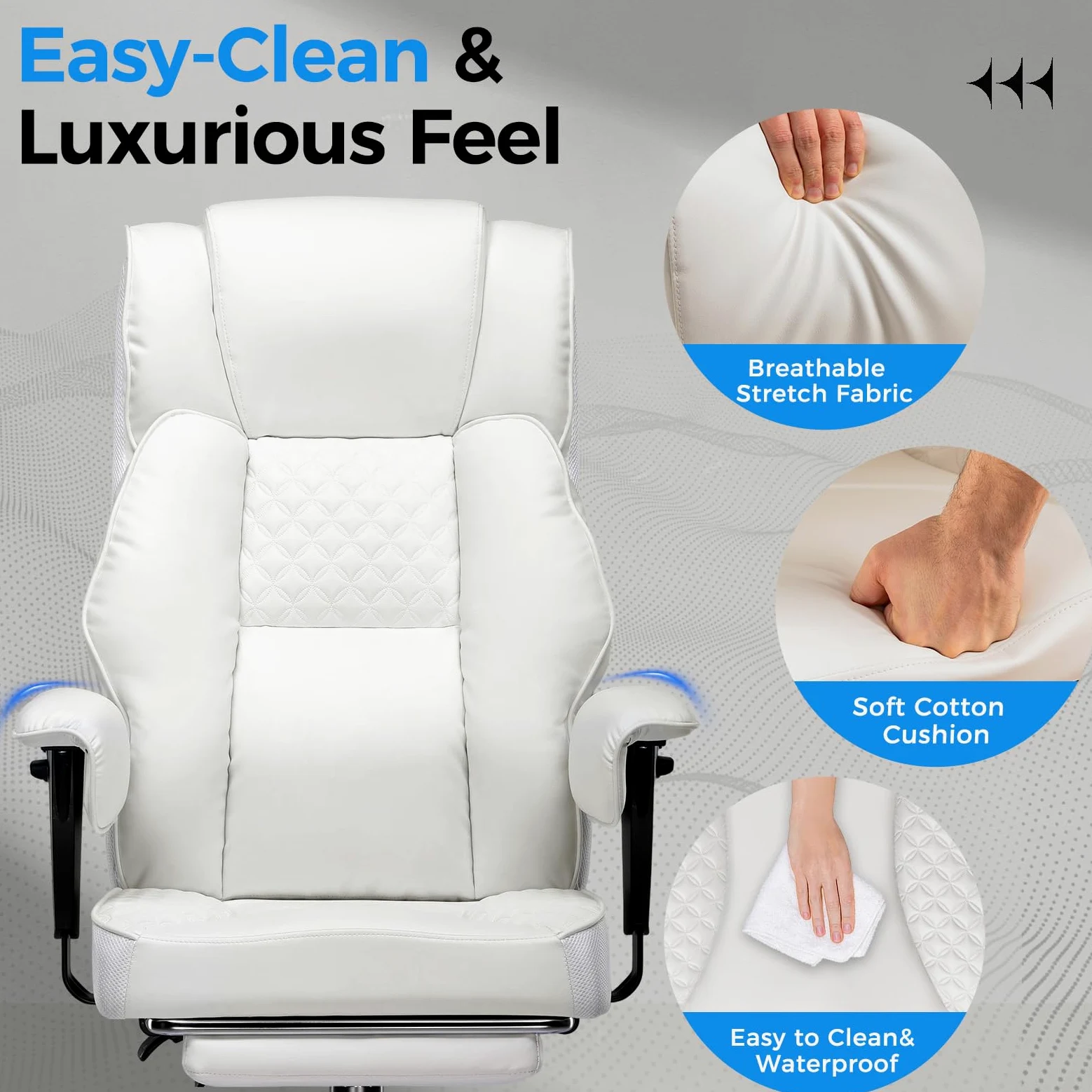 GTPLAYER Sedia da gaming, ampia sedia da ufficio con molla tascabile, sedia ergonomica per PC, regolabile e girevole con poggiapiedi, in ecopelle, 180 kg, bianco