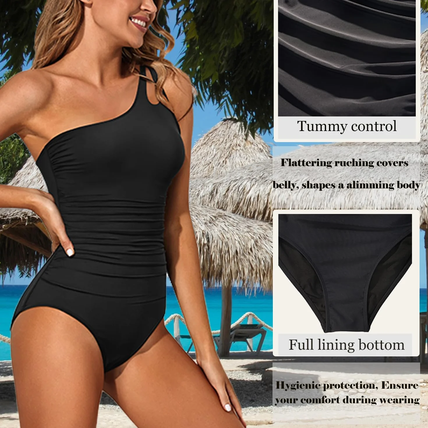 USUN Costume da Bagno Intero Donna Scollo a V Curvy Costumi Elegante Pancia Ruched Push up Beachwear Monokini Controllo della Pancia Vintage Sexy Vita Alta Swimsuit Slim Un Pezzo Spiaggia Swimwear