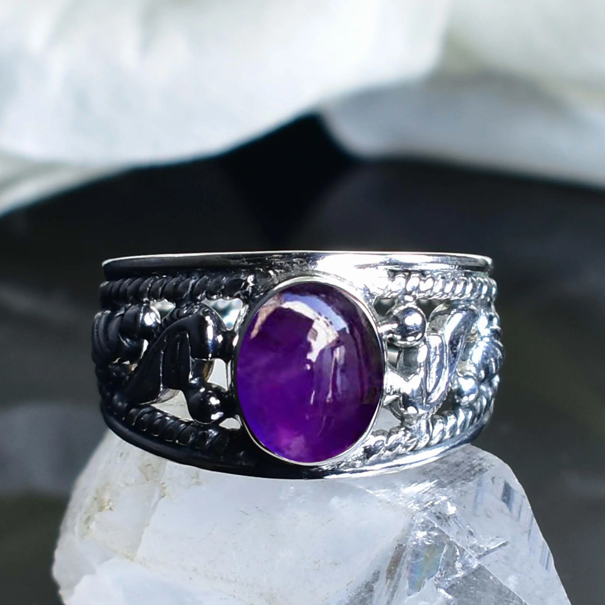 Anello in ametista viola autentica argento sterling 925 per donna regalo pietra portafortuna febbraio misura 6