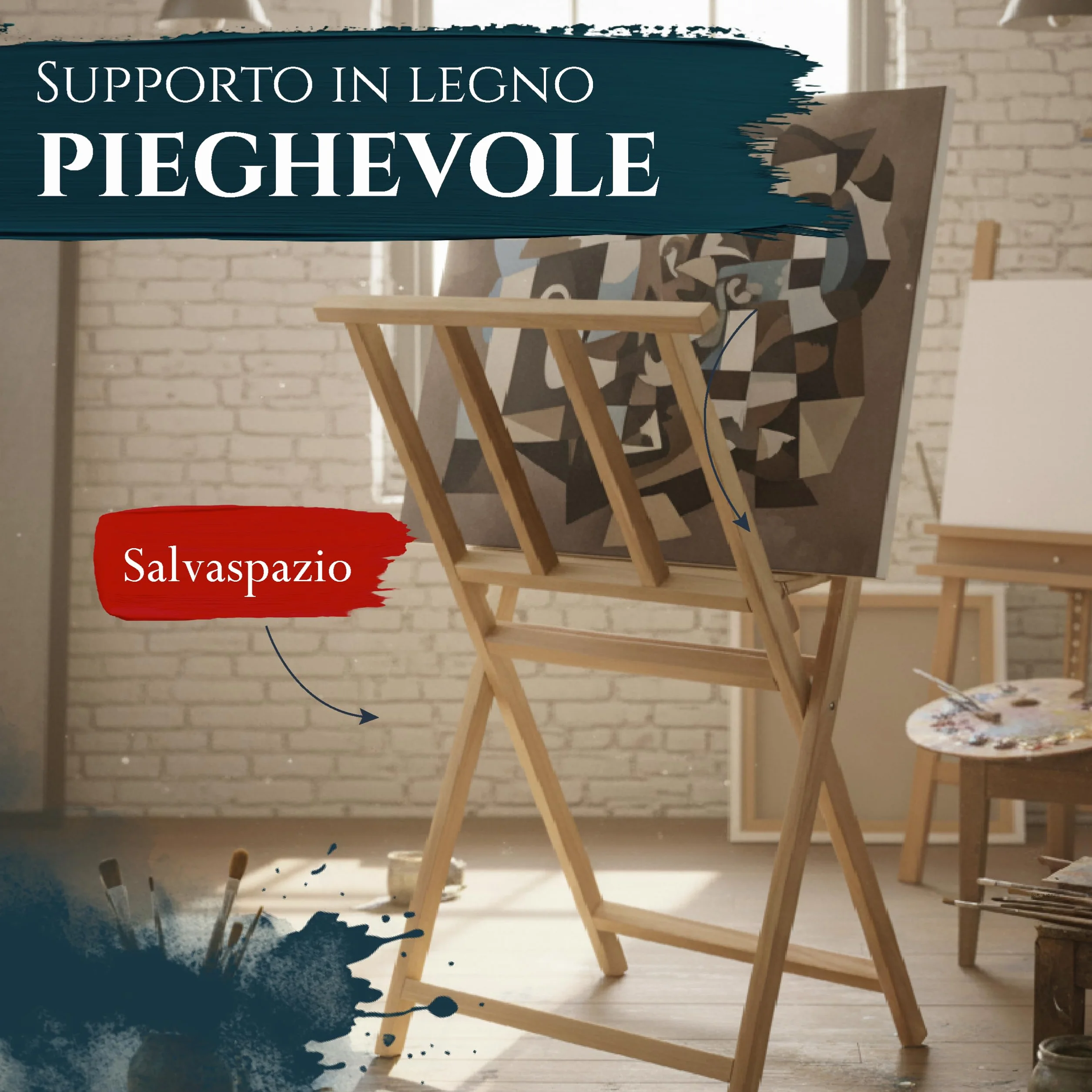 Artina Portatele portaquadri e porta poster - pregiato legno massello di faggio 65x48x71cm - per artisti e collezionisti
