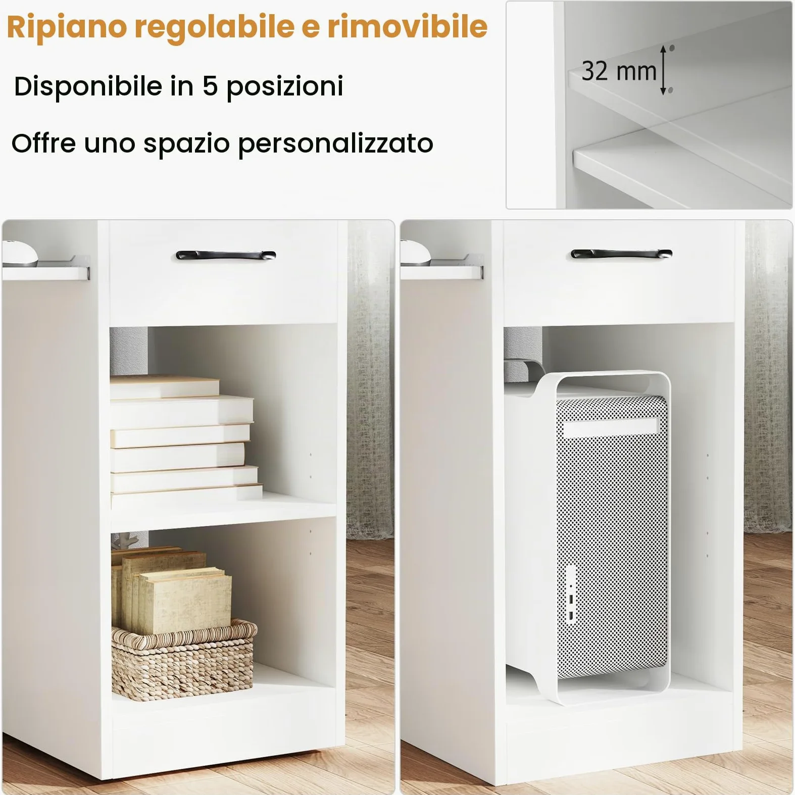 LIFEZEAL Scrivania Ufficio per Computer, con Cassetto, Supporto di Monitor, Vassoio per Tastiera, Salvaspazio, Postazione di Lavoro, Scrittoio, Tavolo Porta PC, Laptop, in Legno, Max 45kg, Bianco