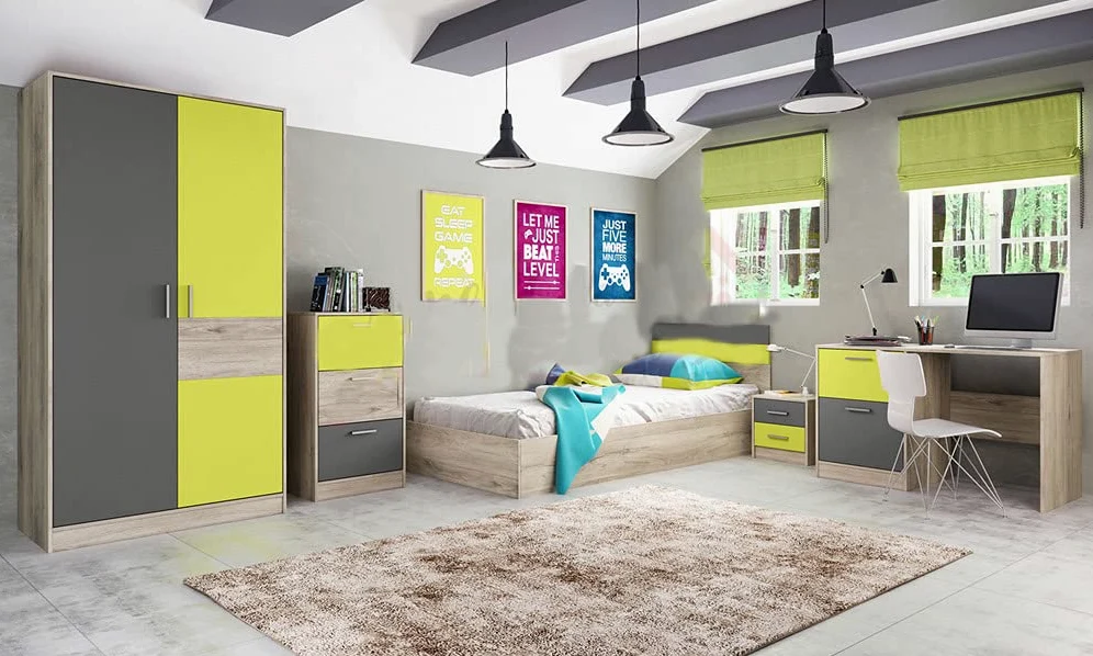 Cameretta Completa Armadio 2 Ante Letto Singolo Cassettiera Scrivania Comodino 2 Cassetti Camera da Letto Bambini CCI6