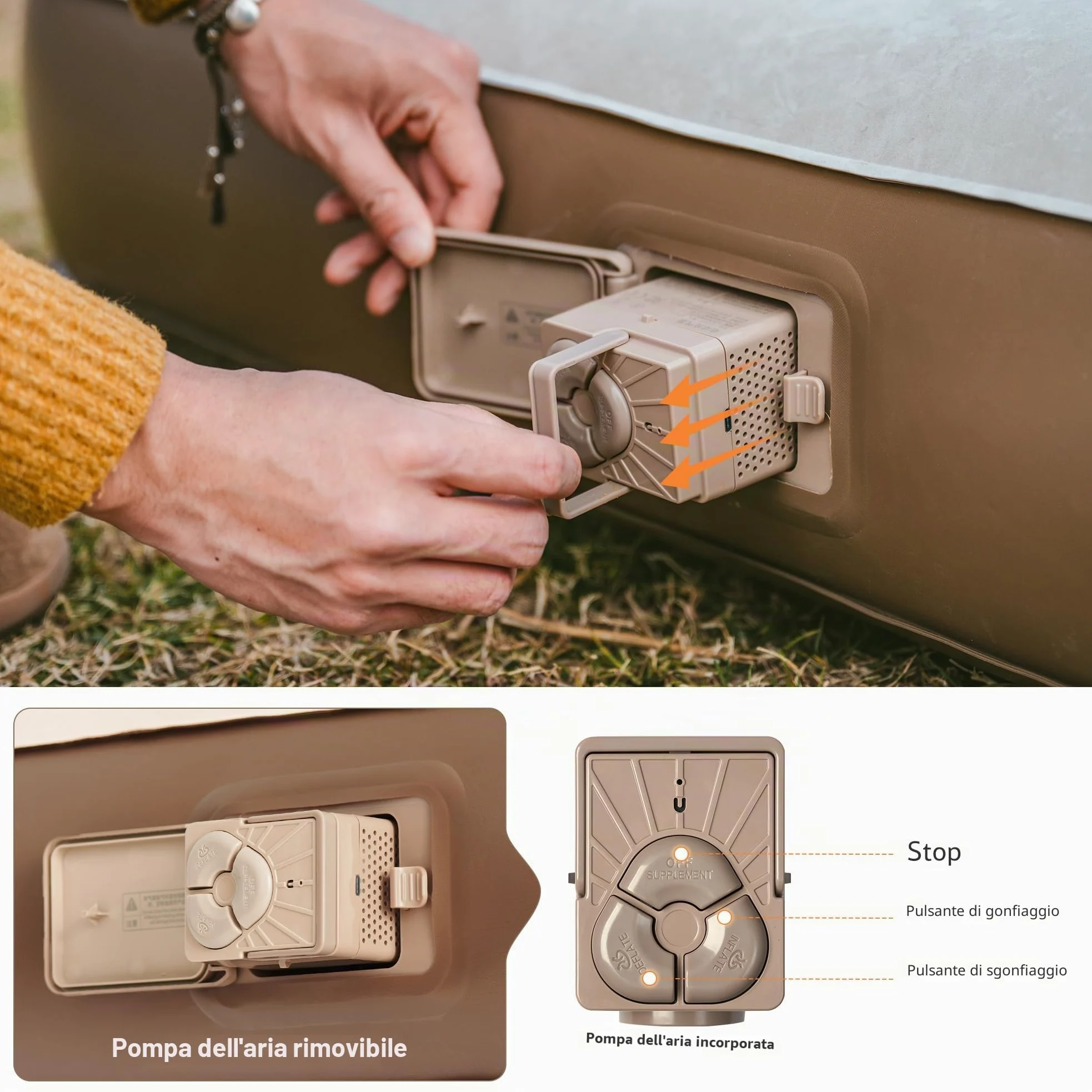 Naturehike Materasso Gonfiabile Triplo con Pompa Integrata Ricaricabile - 200x180x25cm Letto Gonfiabile Autogonfiante per Campeggio e Ospiti - Materassino Campeggio Portatile e Stabile a Lungo Termine