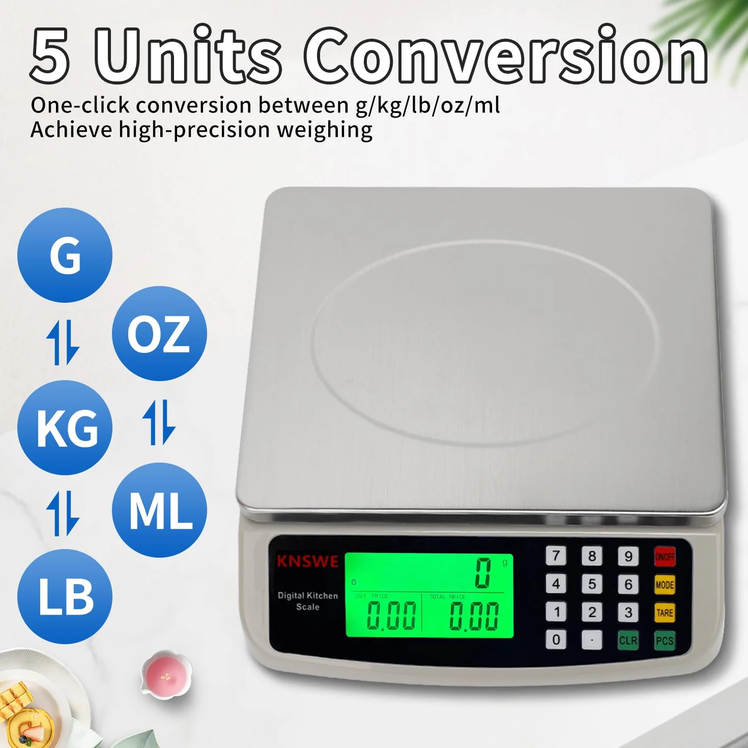 Bilancia Digitale Cucina Acciaio Inossidabile 40kg Bilancino Cibo Professionale per Alimenti Cottura Casa e Panifici Bilance Elettronica Contapezzi Alimentare con Funzione Tara Display LCD