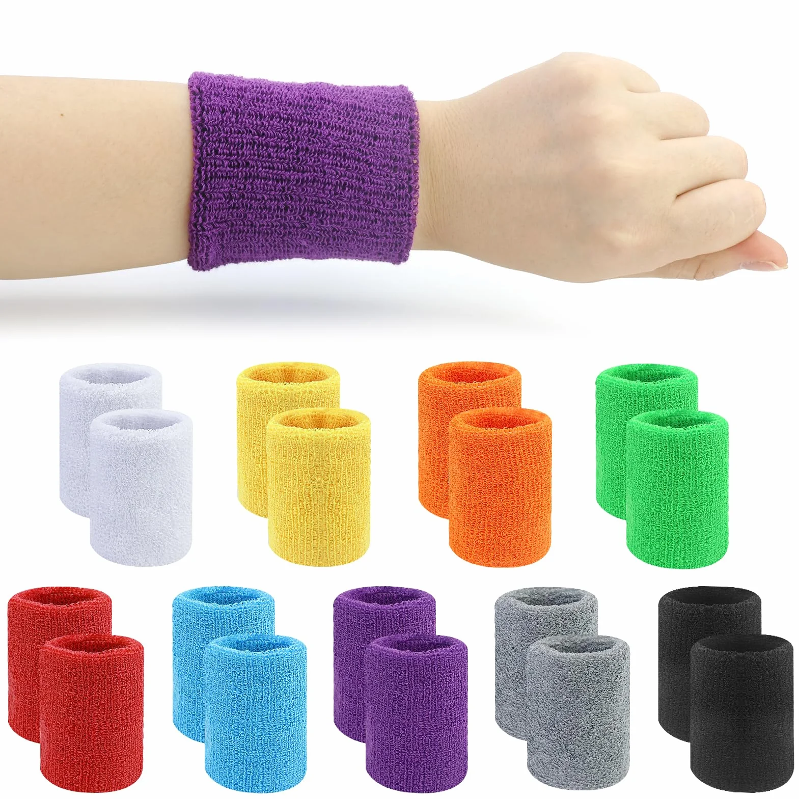 Fasce Per Il Sudore Da Polso Colorate Per Bambini, Polsini Spugna Elastici Calcio Basket Tennis Ginnastica