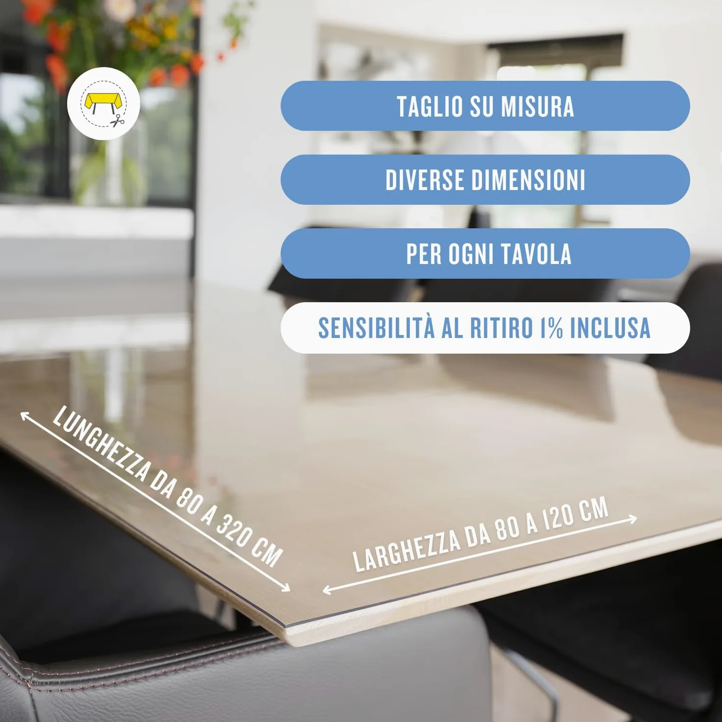 Trente Pellicola per tavolo 110 x 210 cm - spessore 2 mm - protezione da tavolo con bordi smussati, tovaglia trasparente, rettangolare, dimensioni a scelta, pellicola protettiva, lavabile