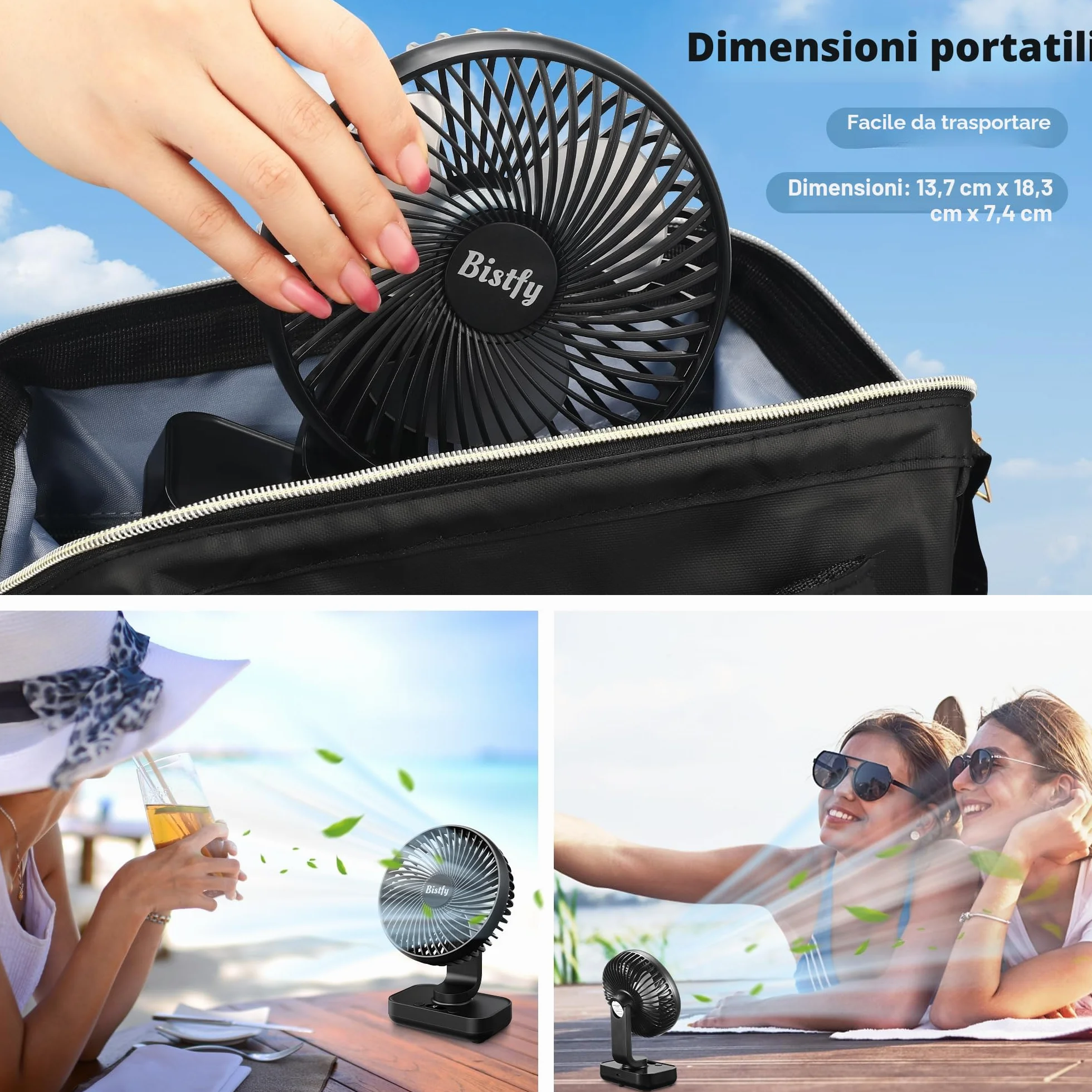 Ventilatore da Tavolo Ultra-Silenzioso, 120° di Oscillazione, 90° di Inclinazione Della Testa Regolabile, 14cm Digitale a 4 Velocità 4500mAh Ventilatore da Scrivania Portatile USB Ricaricabile