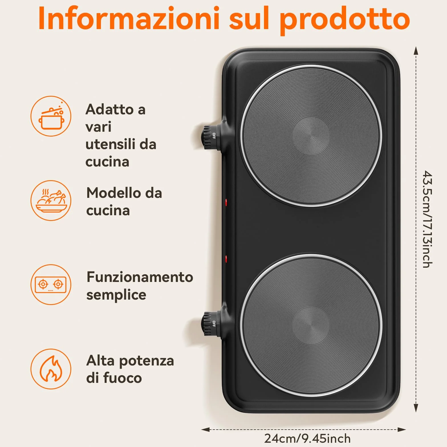Fornello Elettrico 2 Piastre in Ghisa,doppio bruciatore elettrico da banco da 2000 W,controllo della temperatura,fornello da cucina portatile e base in acciaio inossidabile facile da pulire (nero A)