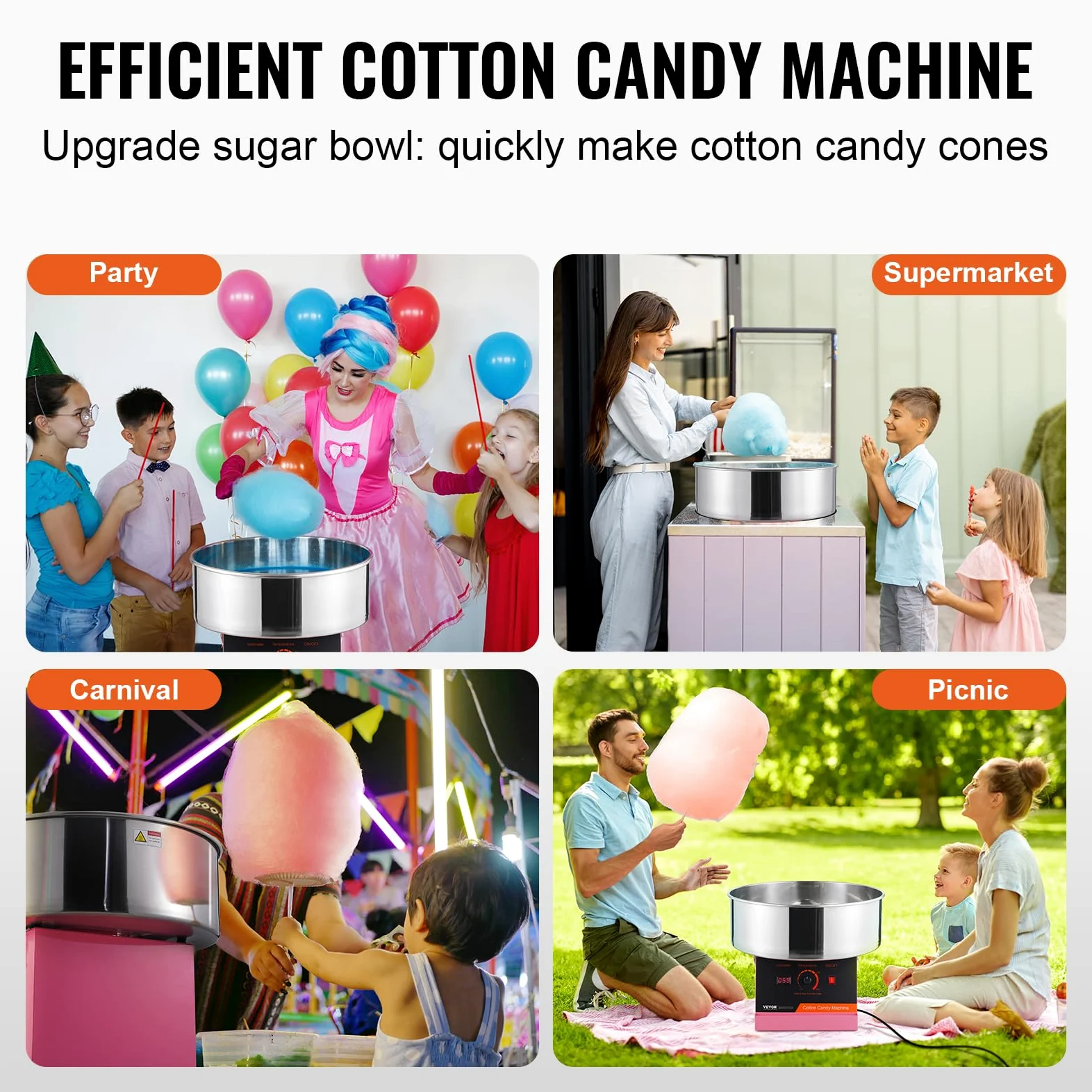VEVOR Macchina Zucchero Filato Elettrica 1000 W Macchina Zucchero Filato Commerciale, con Ciotola in Acciaio Inossidabile, Paletta per Zucchero, per Compleanno di Bambini, Feste in Famiglia, Rosa