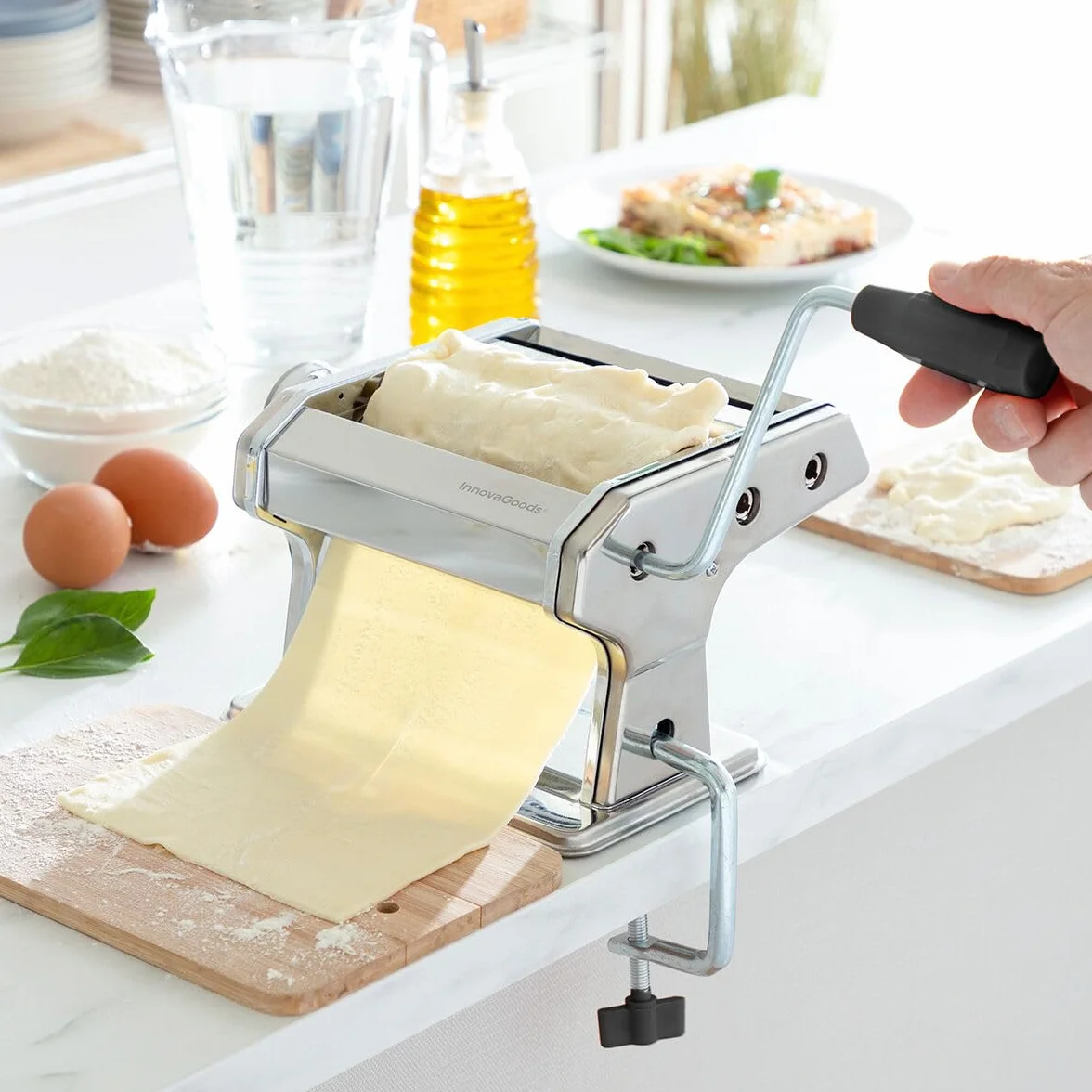 InnovaGoods Macchina per Pasta Fresca Manuale 3 in 1, Metallo, Grigio, 8 Livelli Regolabile