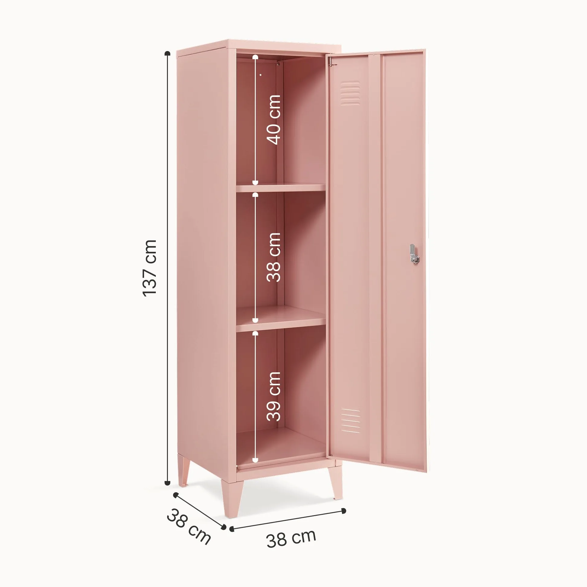 [en.casa] Armadio da Ufficio con Anta e Serratura Mobile in Acciaio per Archivio con 3 Scomparti Armadio da Spogliatoio 137 x 38 x 38 cm Beige Pesca