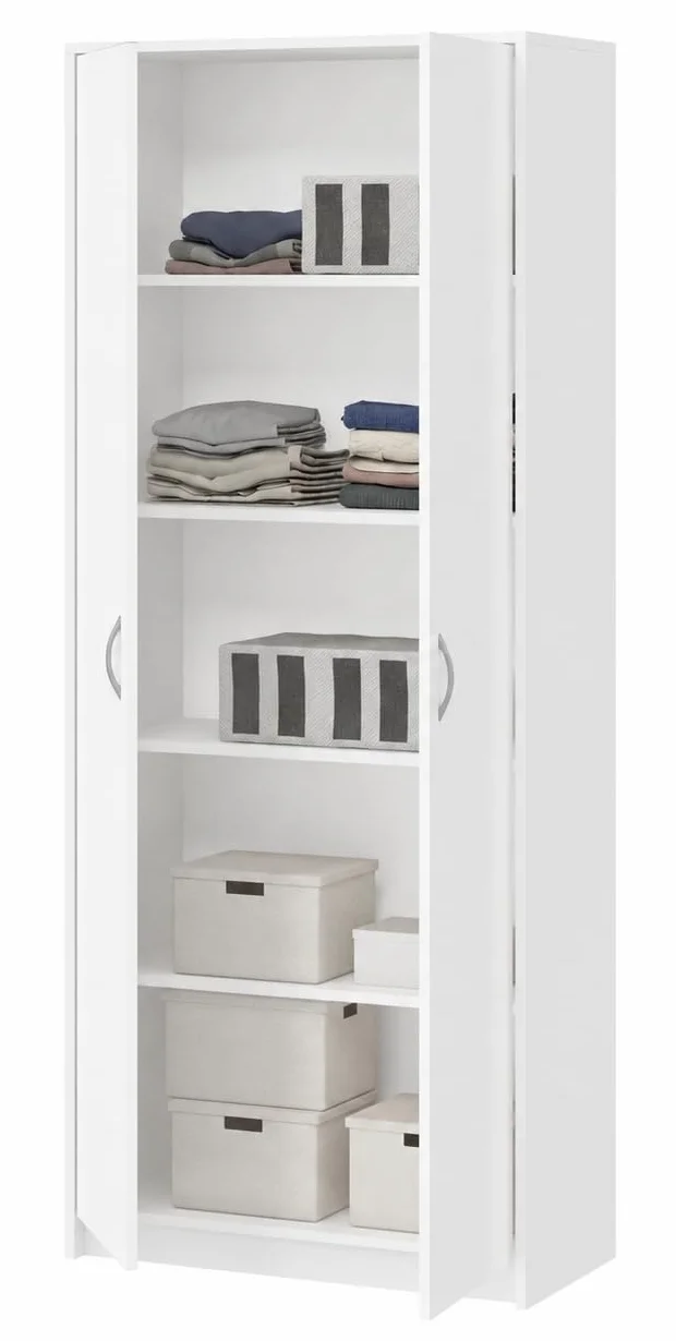 Armadio multifunzionale per la casa, armadio guardaroba, da ufficio e per documenti con 2 ante e 5 scomparti, 180 x 74 x 35 cm (Bianco)