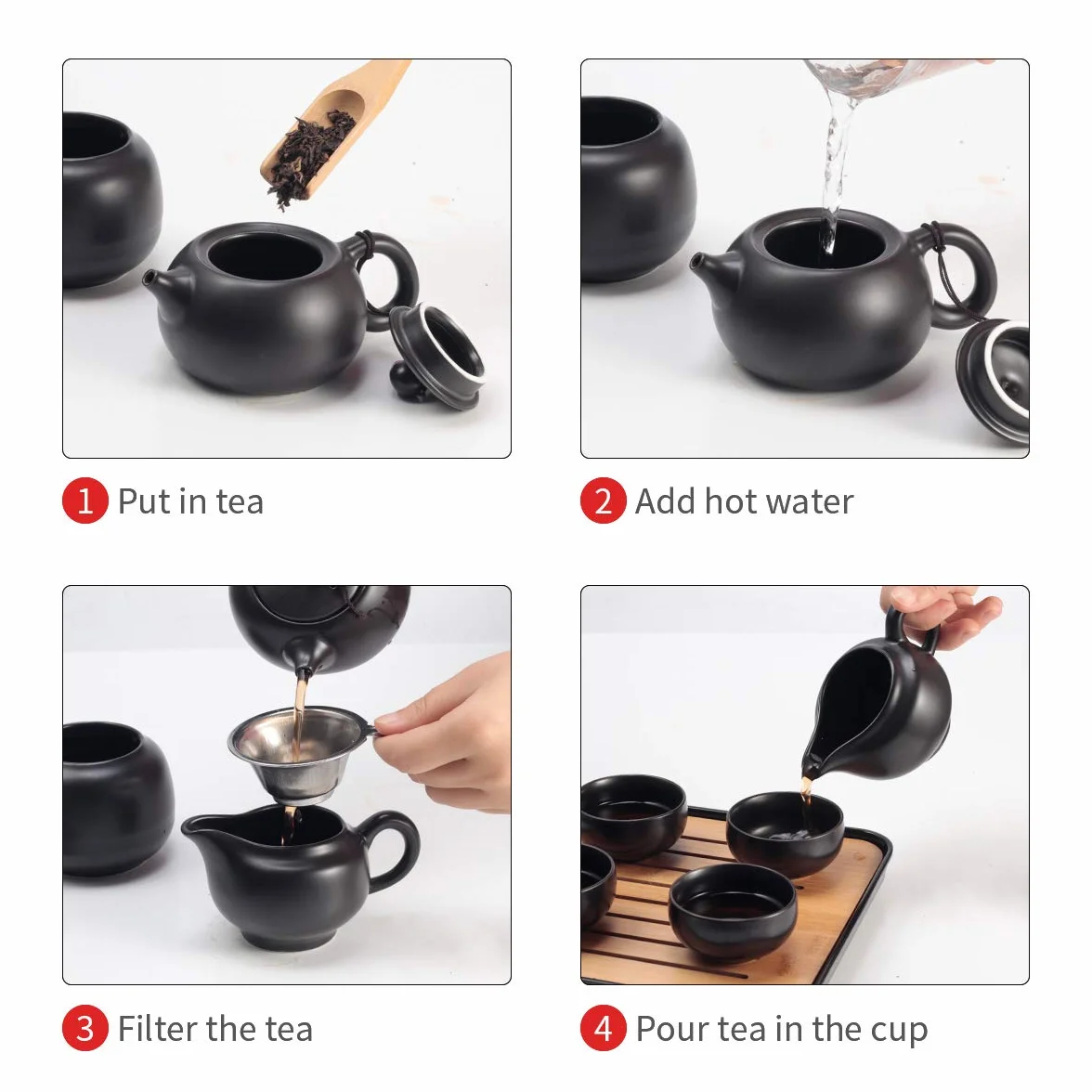 Set di tazze da tè con vassoio in ceramica - Teiera portatile da viaggio per picnic all'aperto