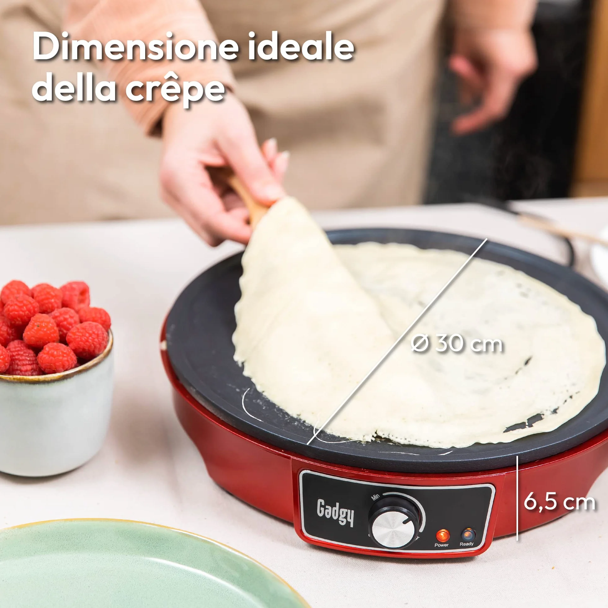 Gadgy Crepiera Elettrica 1000W – Piastra per Crepes e Pancake Maker con Temperatura Regolabile e Spatola Inclusa