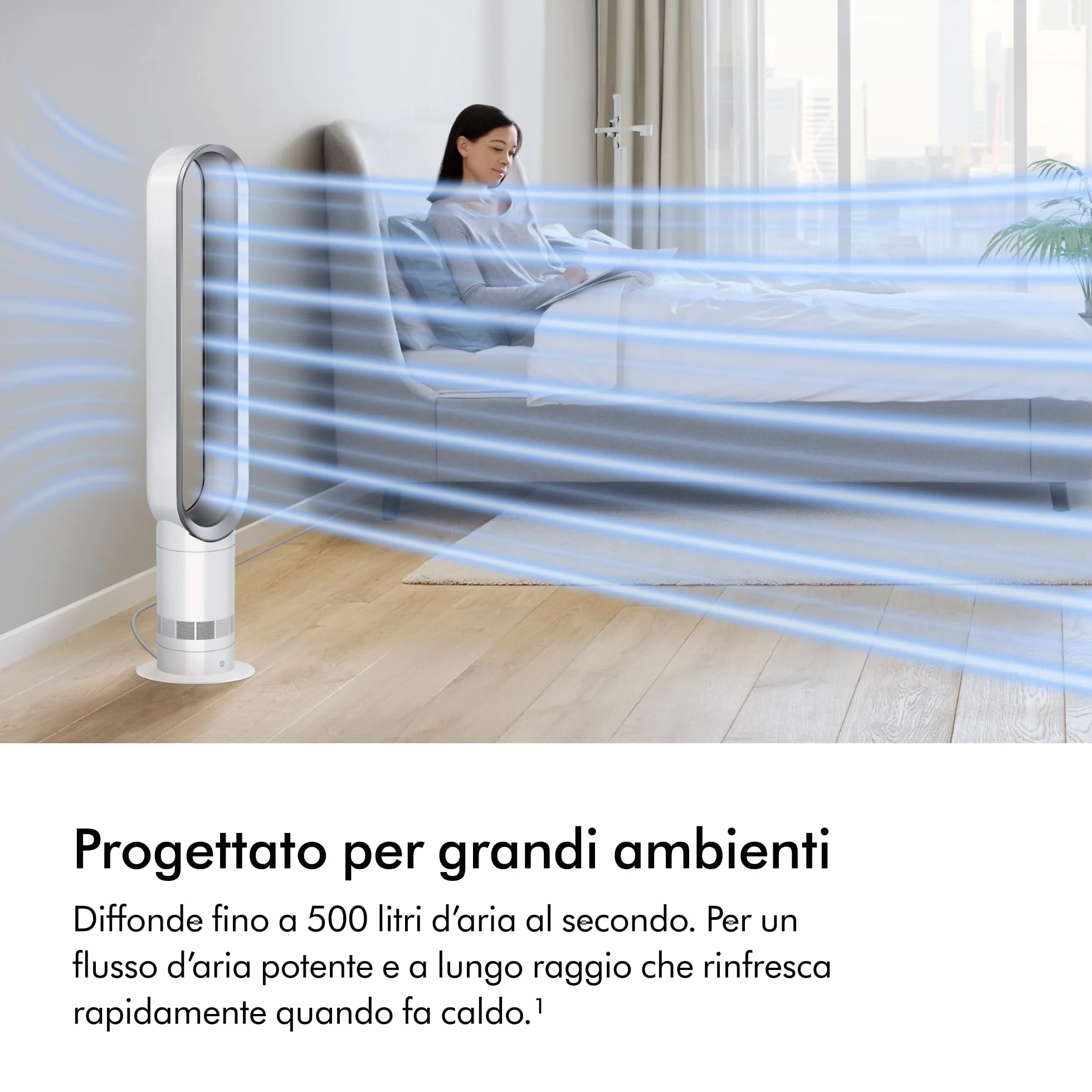 Dyson Cool™ AM07 Ventilatore a Torre Senza Pale – Raffrescamento Potente con Tecnologia Air Multiplier™ per Ambienti Ampi, Funzionamento Silenzioso, 10 Velocità, Oscillazione 70°, Telecomando