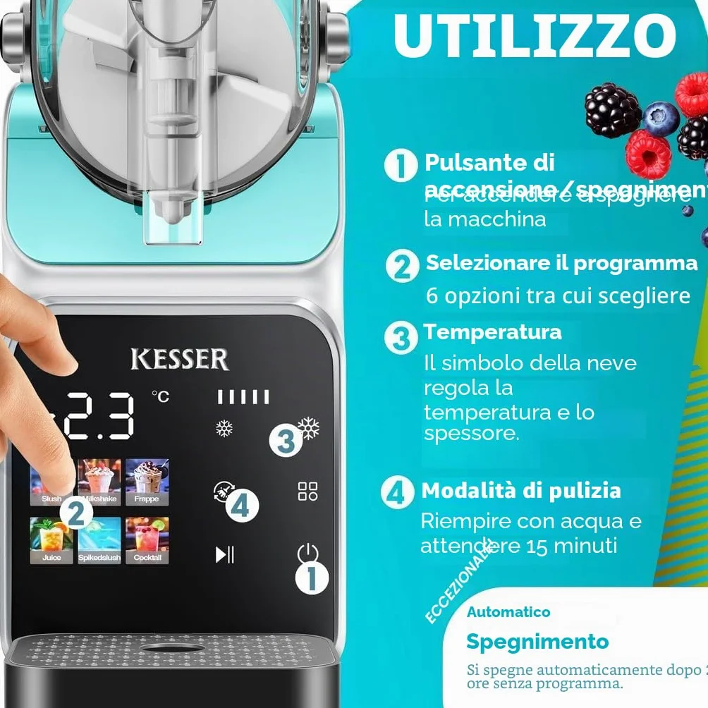 KESSER Slush Ice Maker 2 l – Macchina per slush, cocktail, gelato, frappè e succo congelato – 25 minuti, 6 programmi, 3 tazze