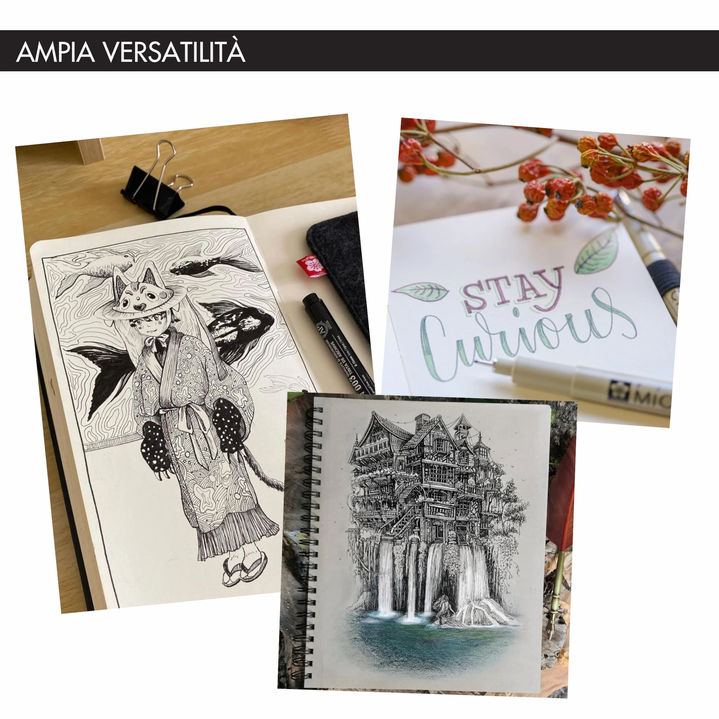 SAKURA Pigma Micron Fineliner Set da 6 Penne Impermeabile Inchiostro Nero Permanente