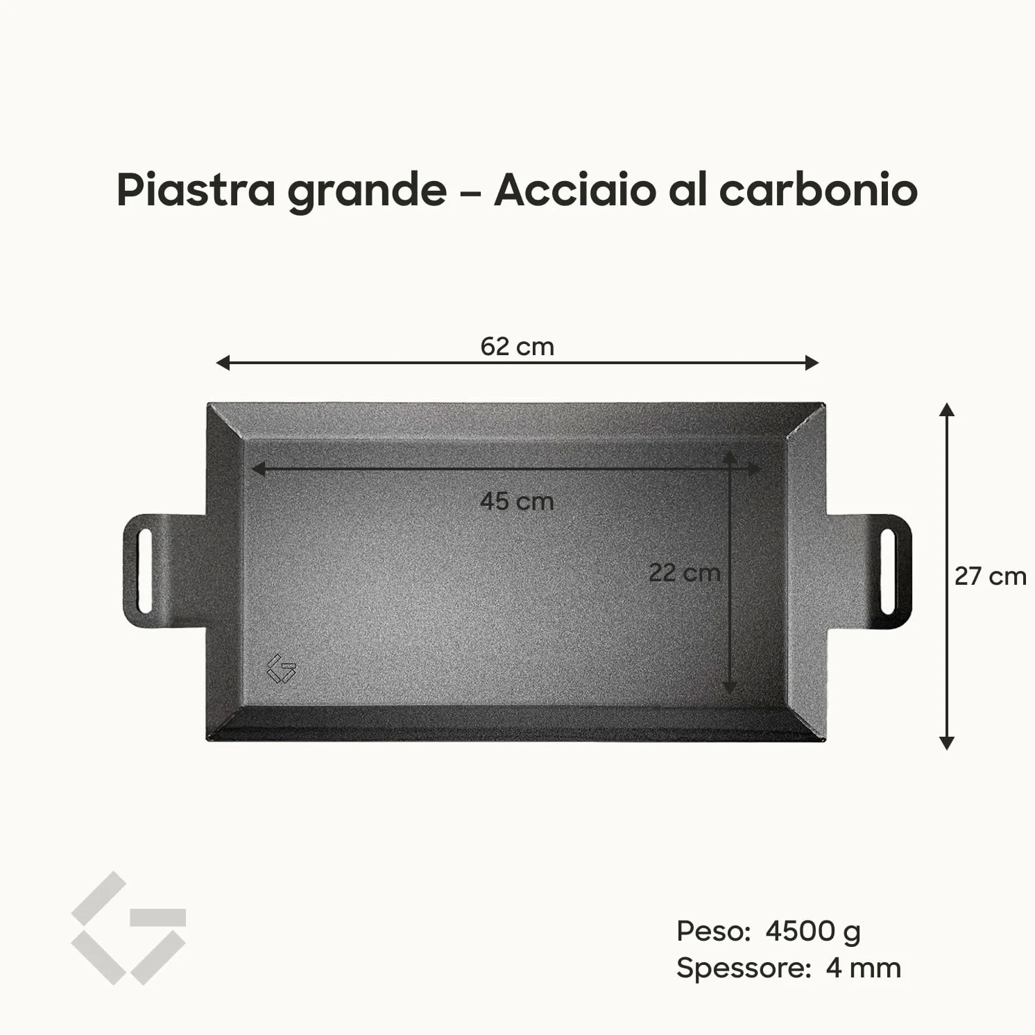 Gastrotools Piastra Grill Professionale in Acciaio al Carbonio (62 x 27 cm) – Massimo Controllo e Mantenimento del Calore – Antiaderente Senza PFAS – Adatta per Induzione, Gas, Forno e Barbecue