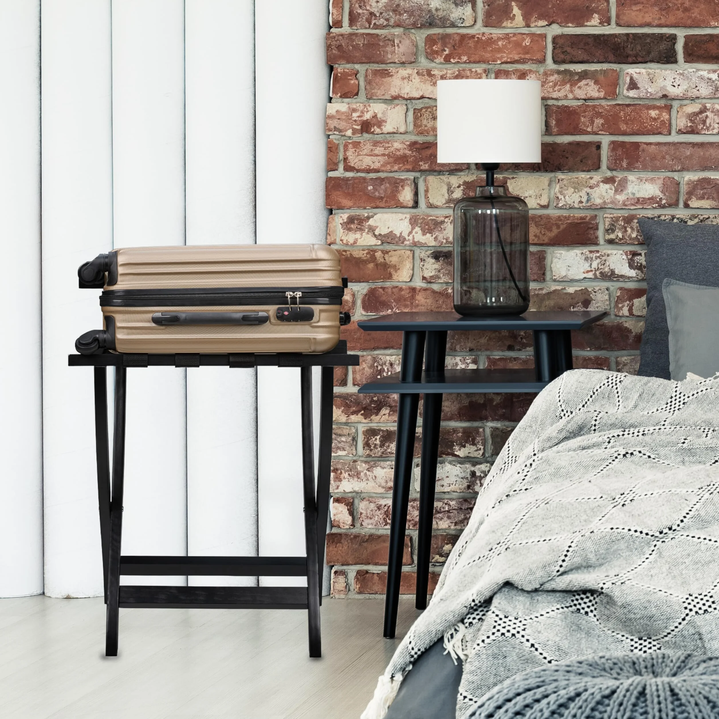 Relaxdays Portavaligie da Camera Stand Reggivaligia in Legno Pieghevole 75x60x41 cm Nero